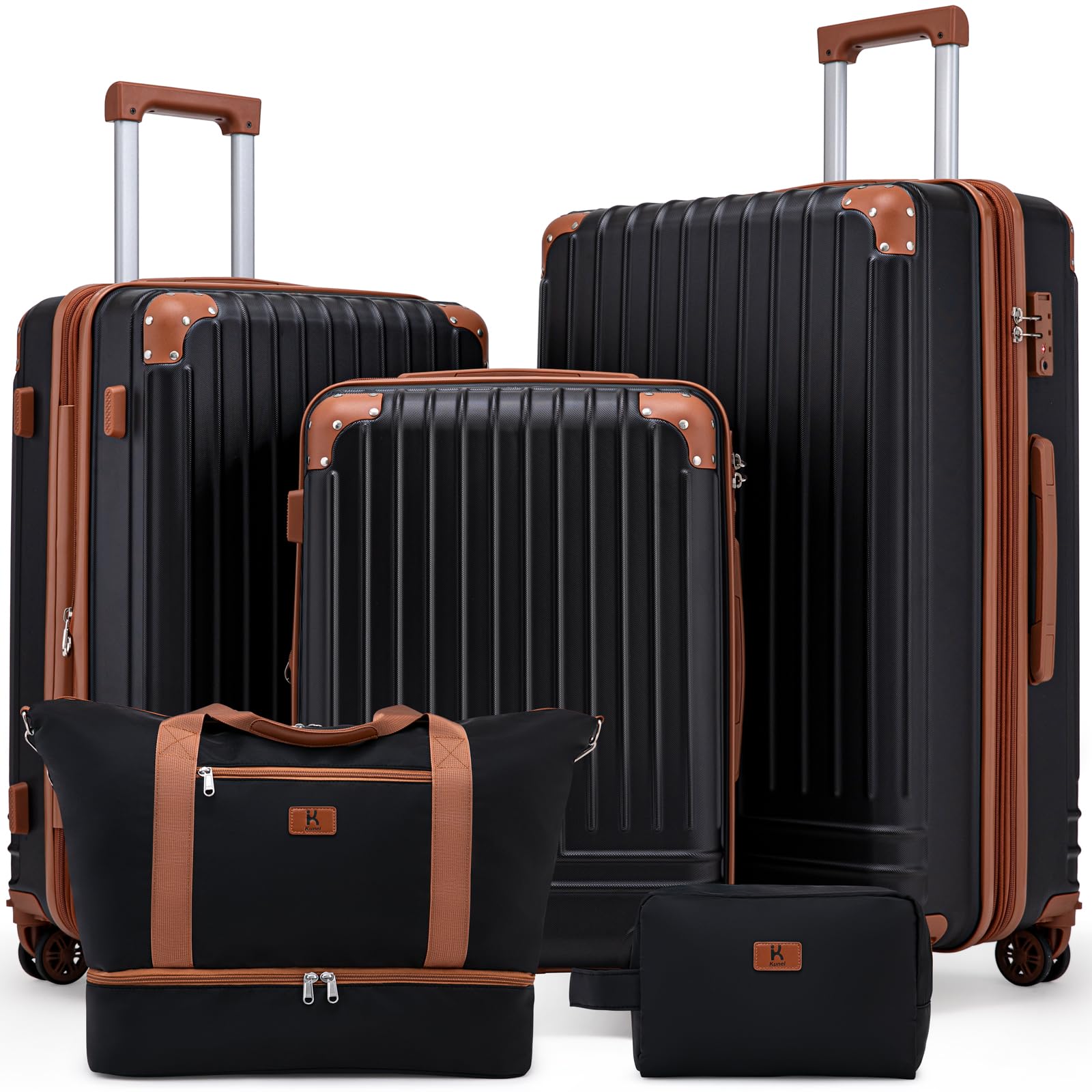 Luggage Sets 5 Piece Hardside Expandable Durable Suitcases with Wheels | Unisex Hardside ABS Suitcase Set, Detachable Spinner Wheels,TSA Lock, Hardshell Lightweight luggage for Family Travel Black 5 Piece Sets (20/24/28/DB/TB)