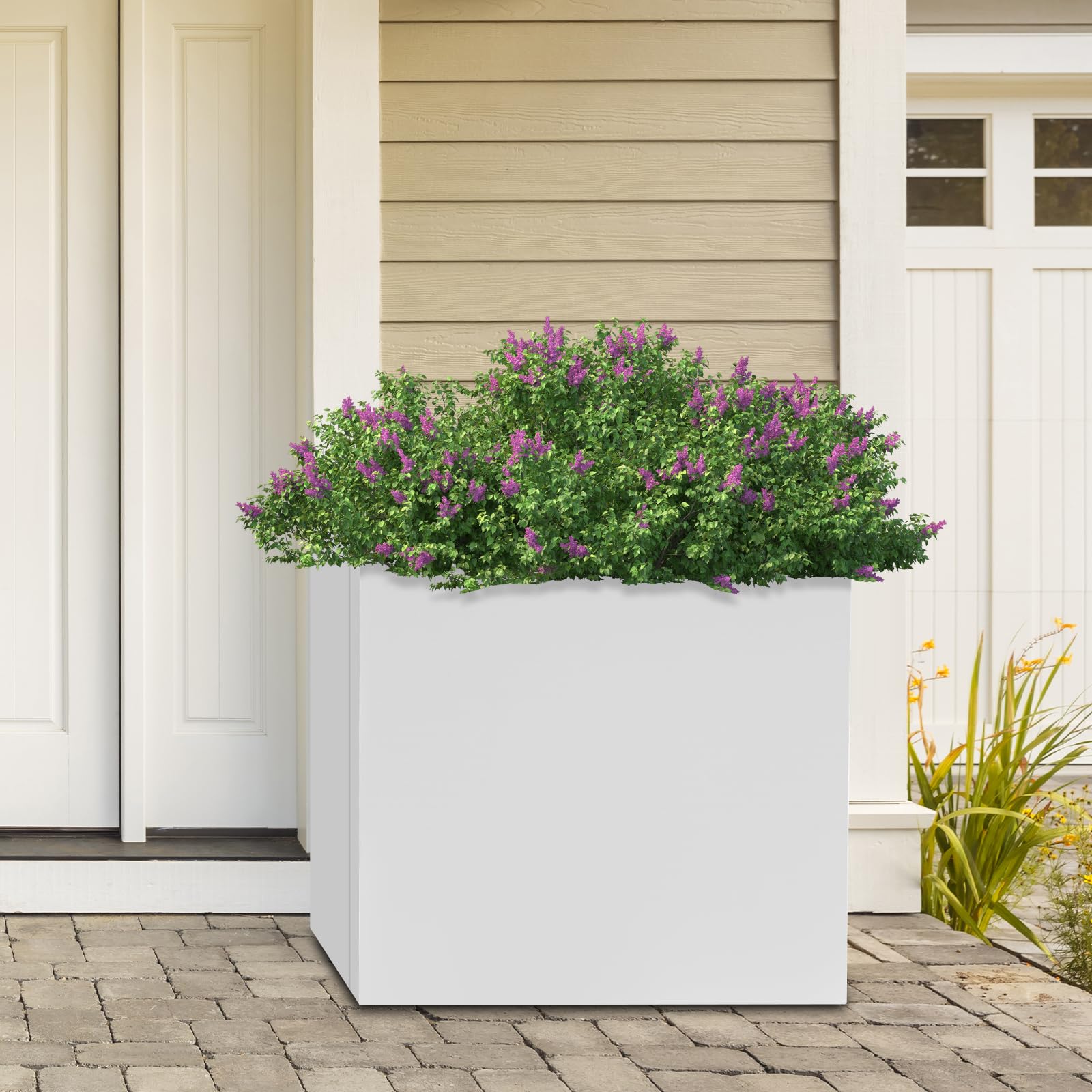 Jardinière Carrée 60x60x60cm Acier Pot à Plantes Cubique Extérieur Blanc
