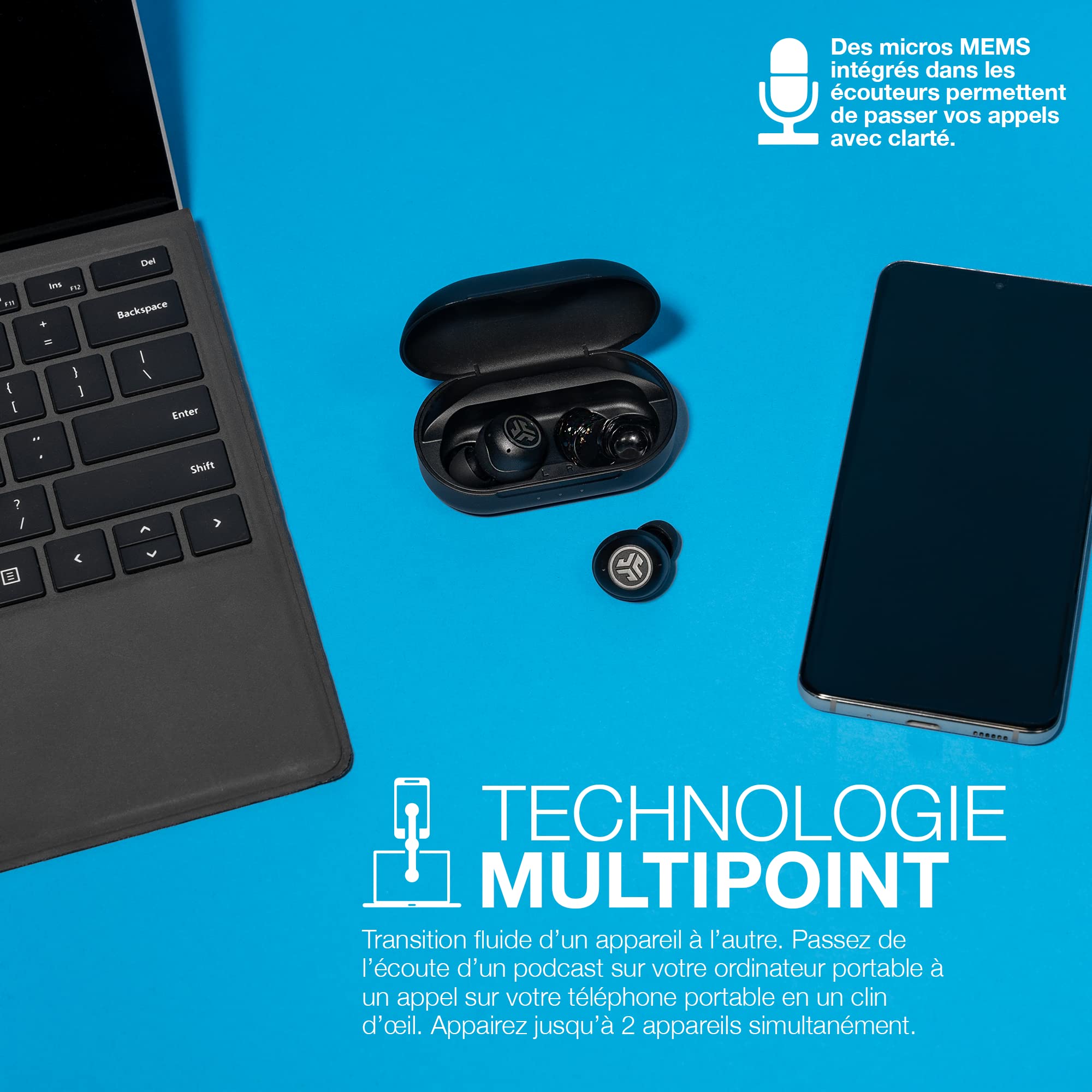 JLab JBuds Air Pro Écouteurs Bluetooth sans Fil - Tile Tracker, Noir