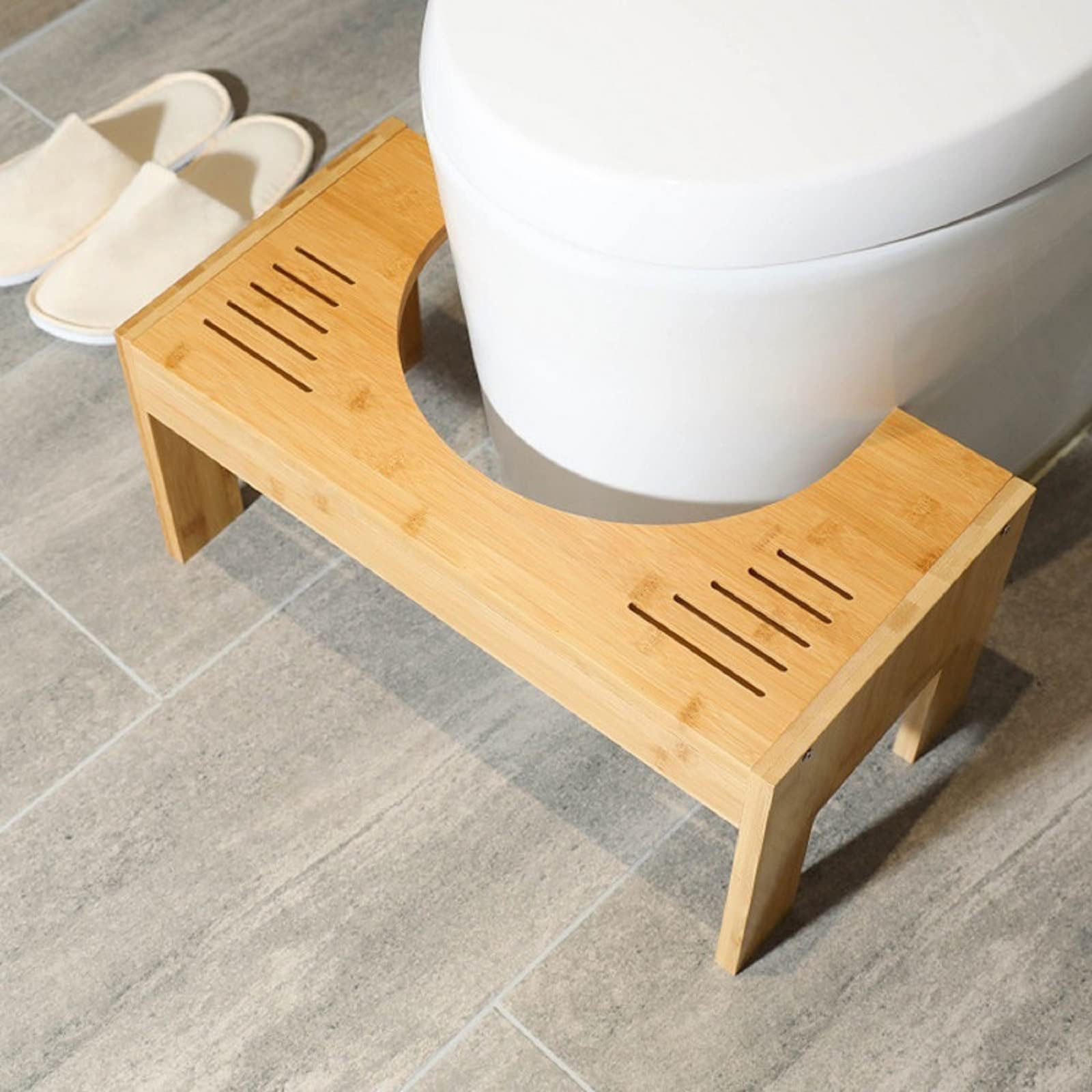 Faltbarer Toilettenhocker Aus Bambus – Höhenverstellbar (17.8/20.3/22.9 Cm), Mit Anti-Rutsch, Ergonomisch Für Besseren Stuhlgang