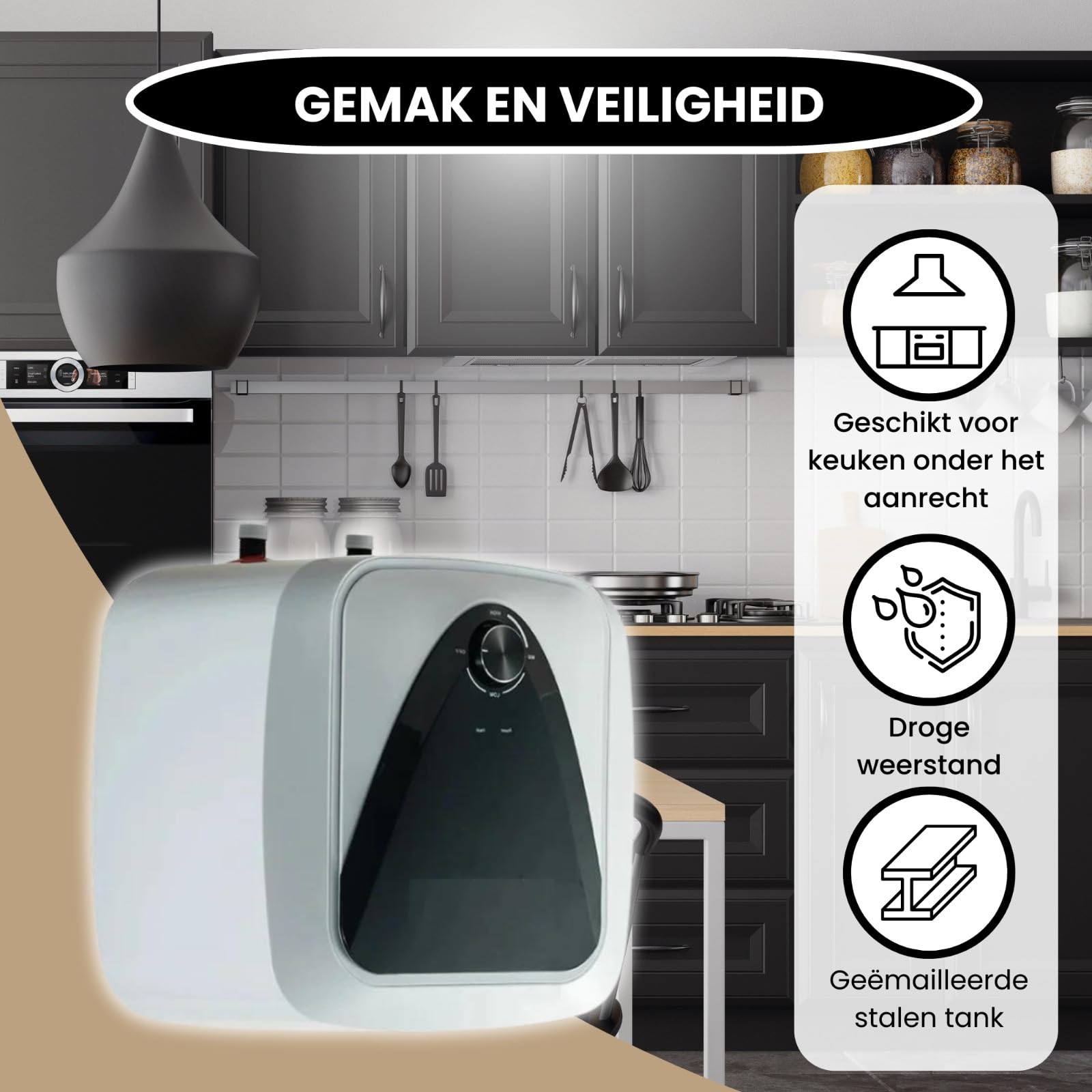Scaldacqua da Cucina Extra Life 10 Litri – Scaldabagno Elettrico Compatto per Cucina con Resistenza a Secco, Termostato 30–60°C, Valvola di Sicurezza e Isolamento Energetico