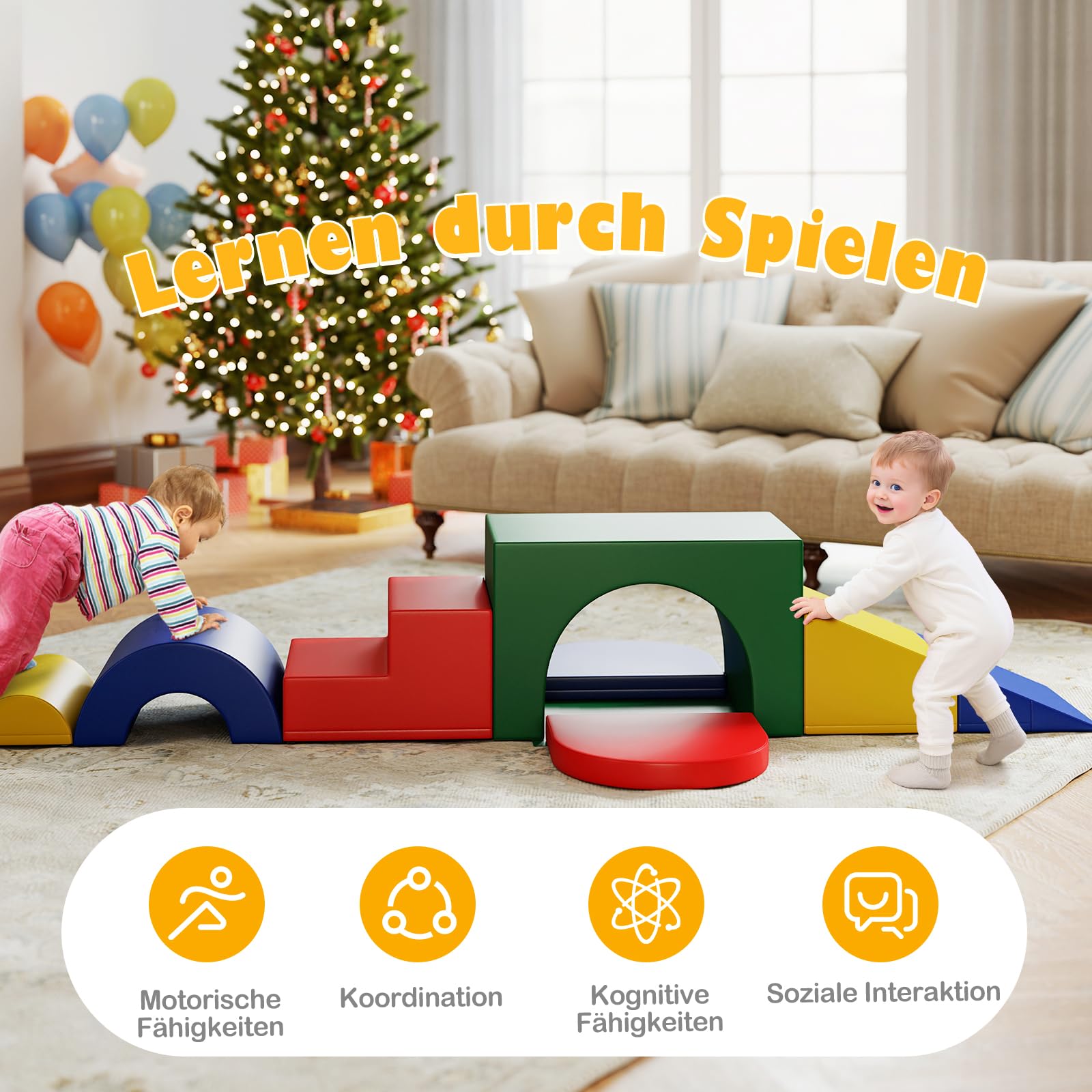 COSTWAY 7 teilige Schaumstoffbausteine, Softbausteine aus PU zum Krabbeln, Klettern & Rutschen, Riesenbausteine aus Schamstoff, Großbausteine XXL Indoor für Kinder ab 1 Jahr (Grün)