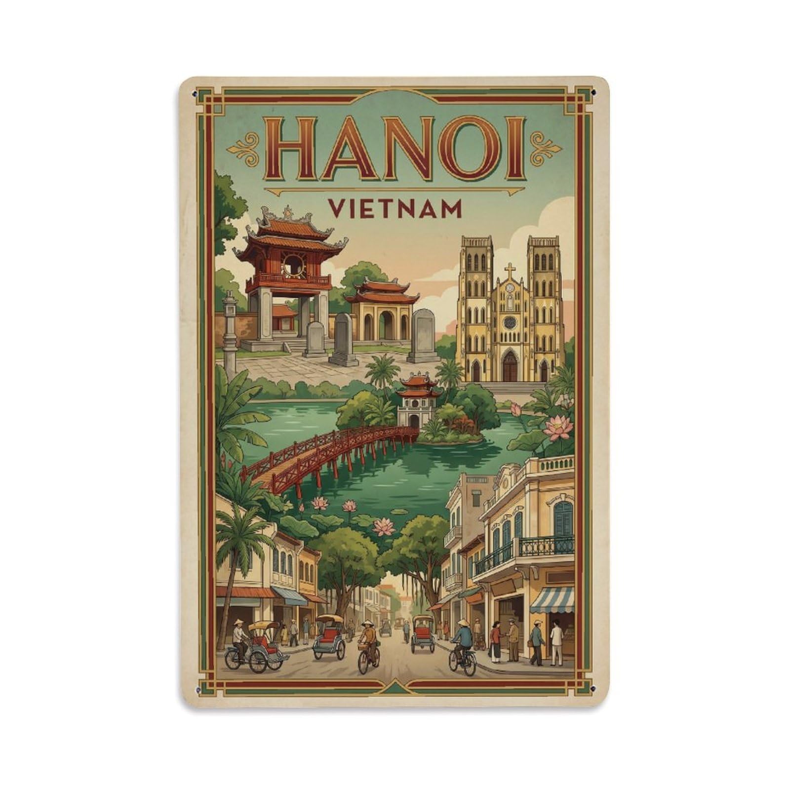 Vintage Travel Vietnam Hanoi Metal Tin Sign Plaque Wall Decor for Cafe, Club Bar, Office, Garden Metal Poster 8x12Inch