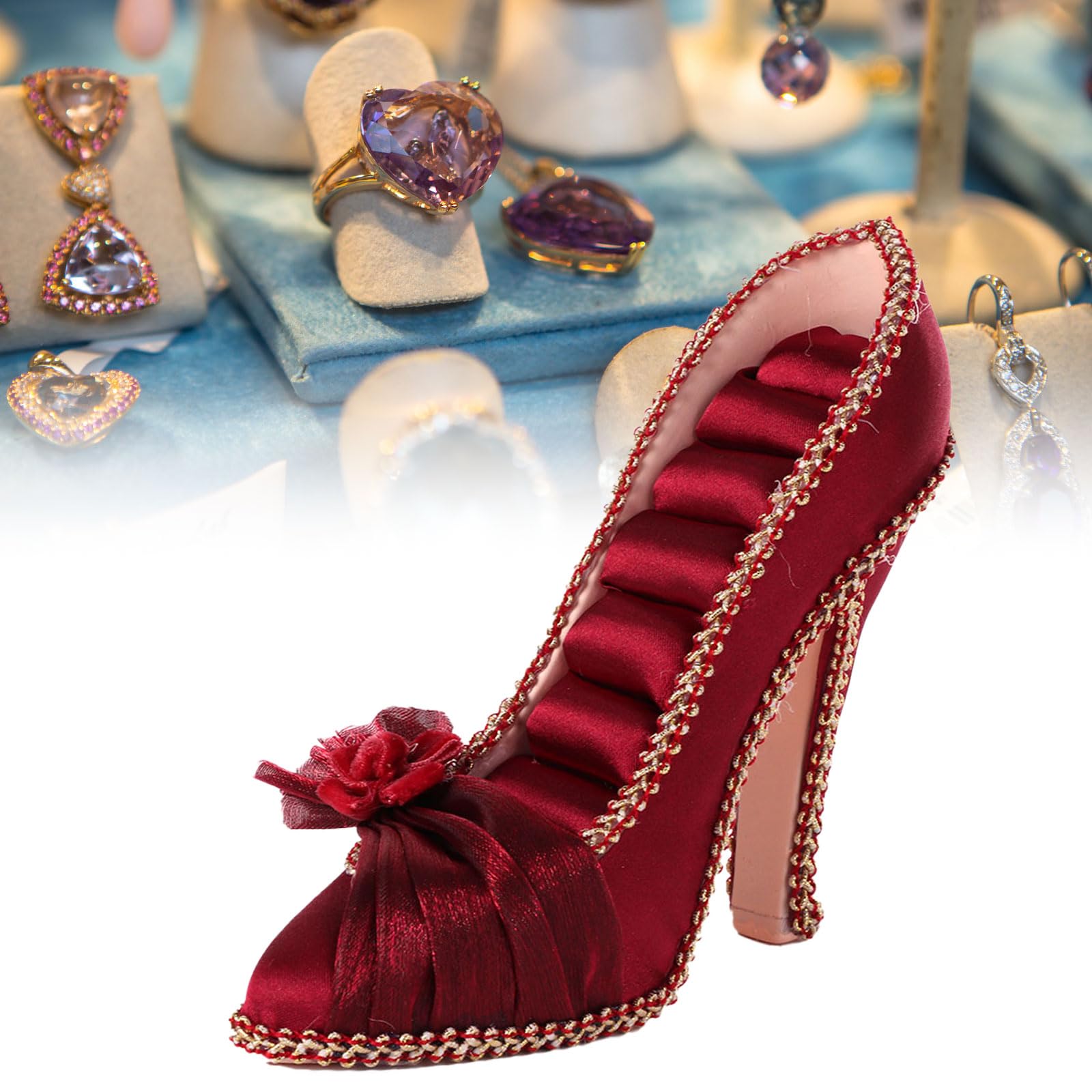 Ring Holder, Ring Display, Ring Organizer, Ring Jewelry Organizer/Holder 8-Ring High Heeled Shoe Ring Earring Holder with Flower Fashion Home Decoration Display Stand (High Heels)