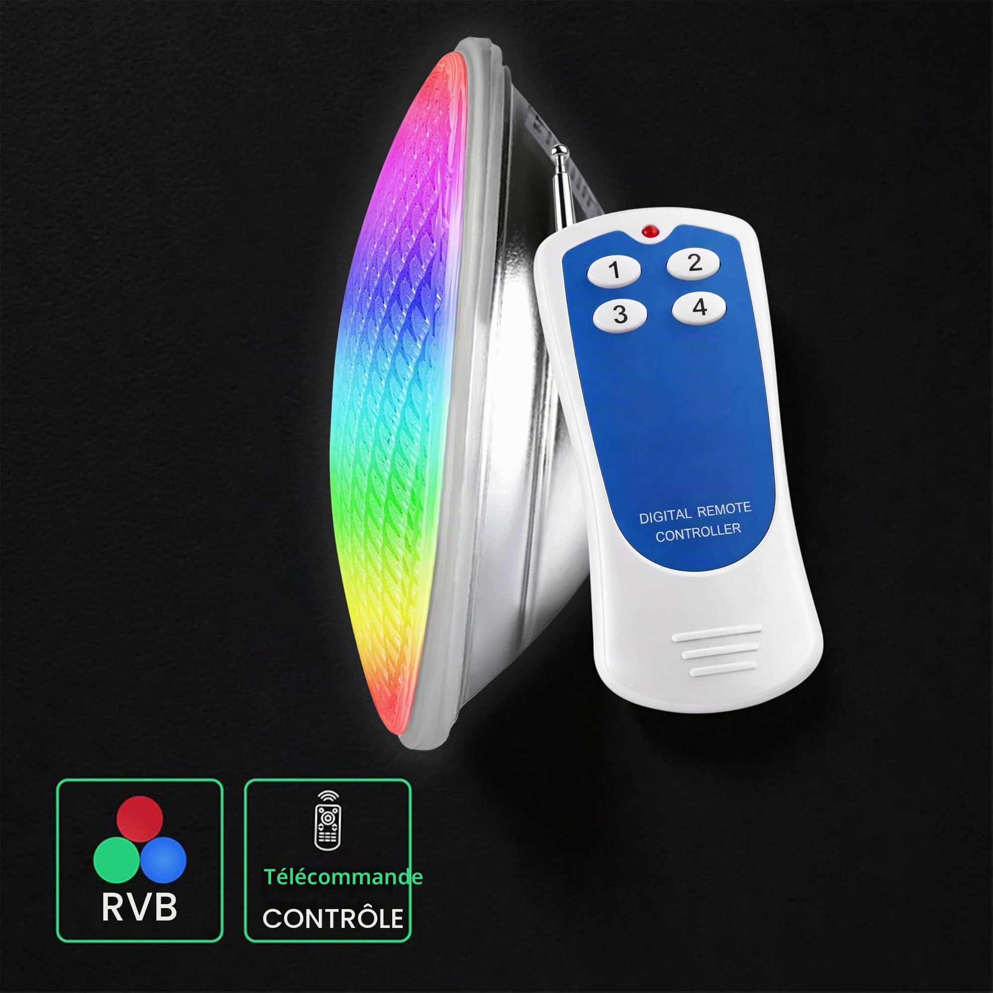 V-TAC Lampe LED Piscine Multicolore RGB 12W - AVEC TÉLÉCOMMANDE - PAR56 - Lampe en Verre Antichoc IP68 pour l'Éclairage des Piscines et Fontaines - 1260 Lumens - Lumière Colorée