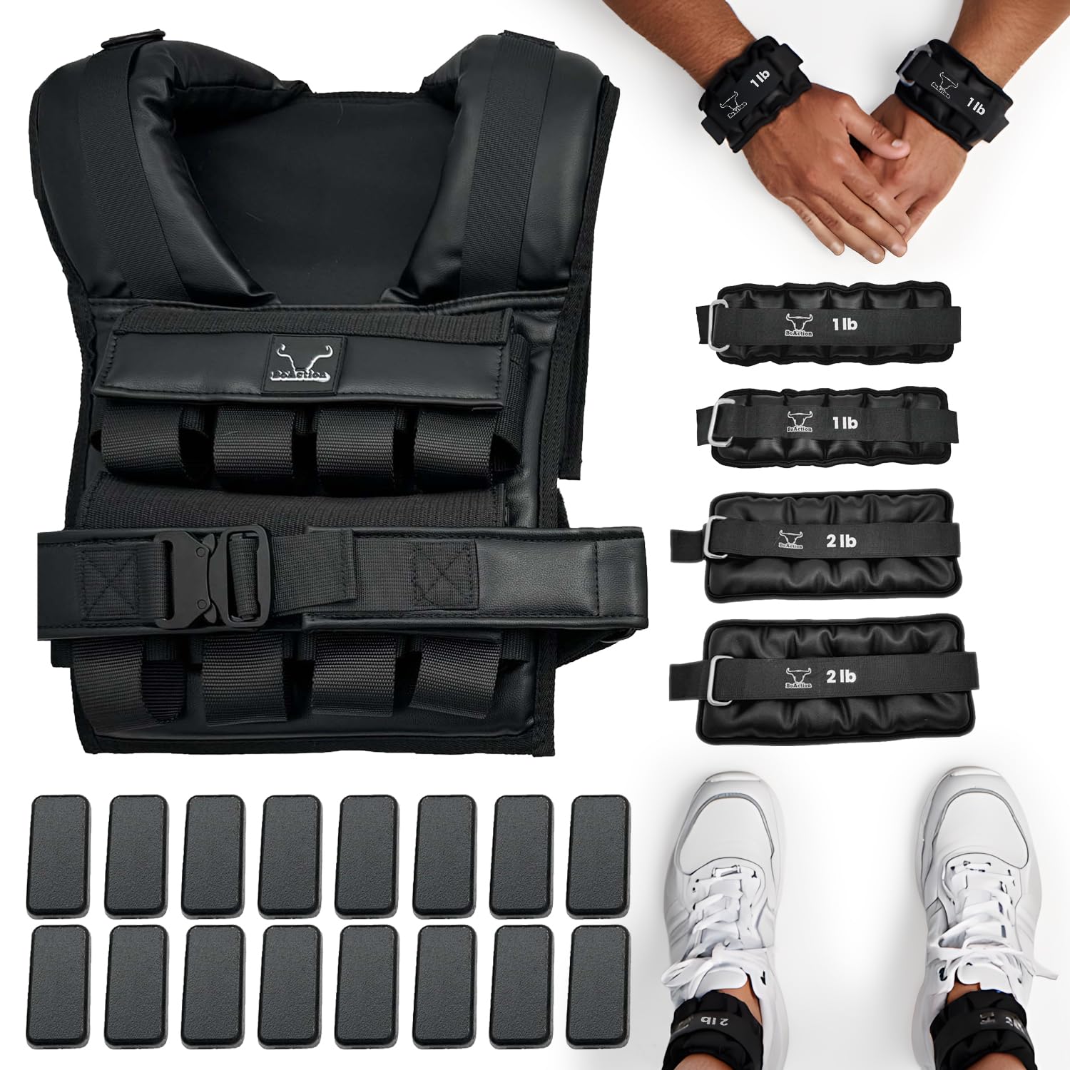 BoAction Vestly Pro Adjustable Leather Weighted Vest for Men with Wrist Ankle Weights Up to 35 lb Premium