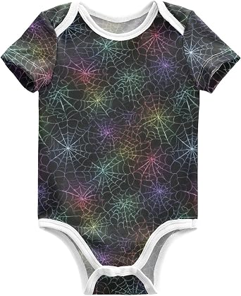 Plaaee Baby Unisex Cotton Bodysuits Colorful Spider Web Short Sleeve Romper Jumpsuit Outfit 3-24M