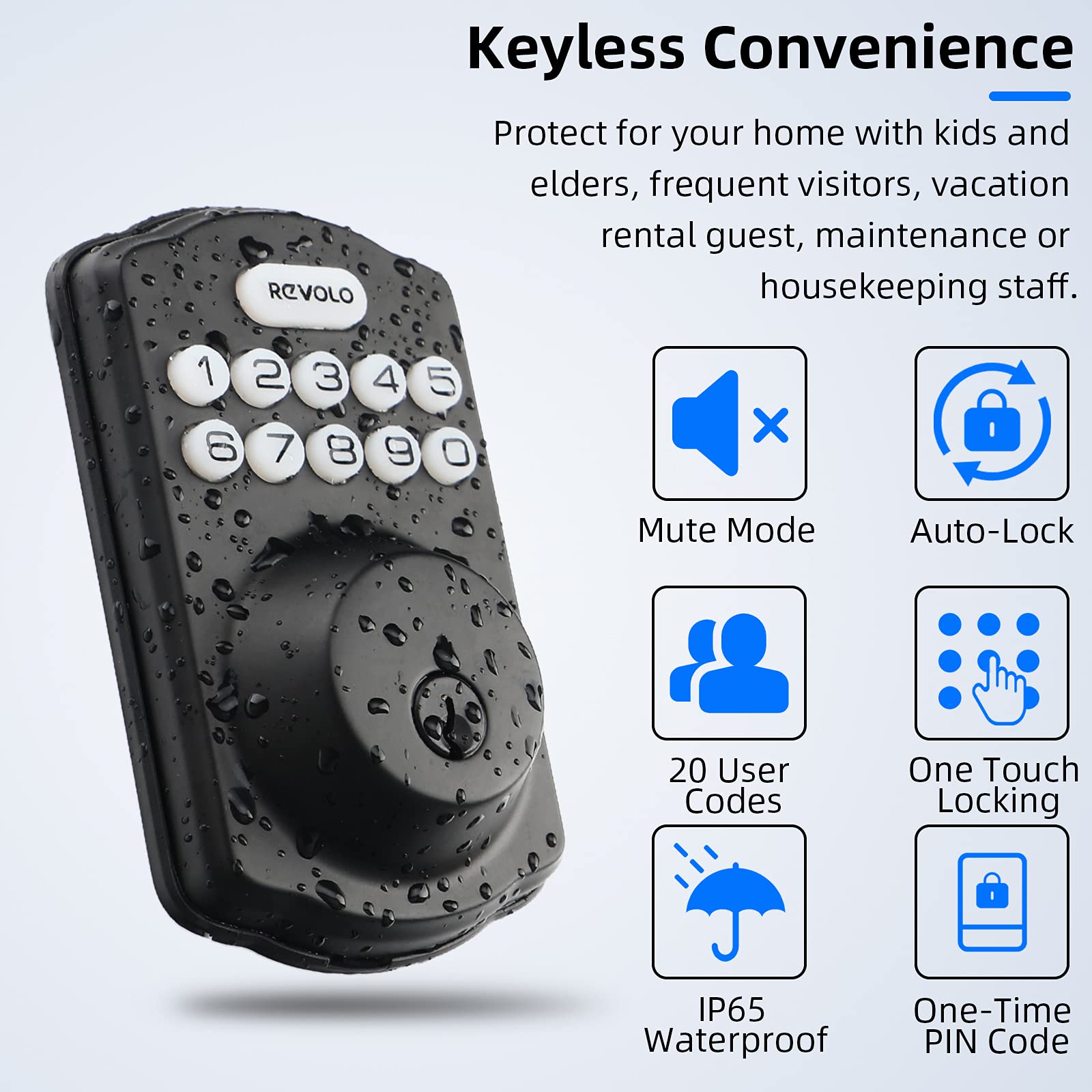 REVOLO Electronic Keypad Deadbolt, Keyless Entry Door Lock,Keyed Entry