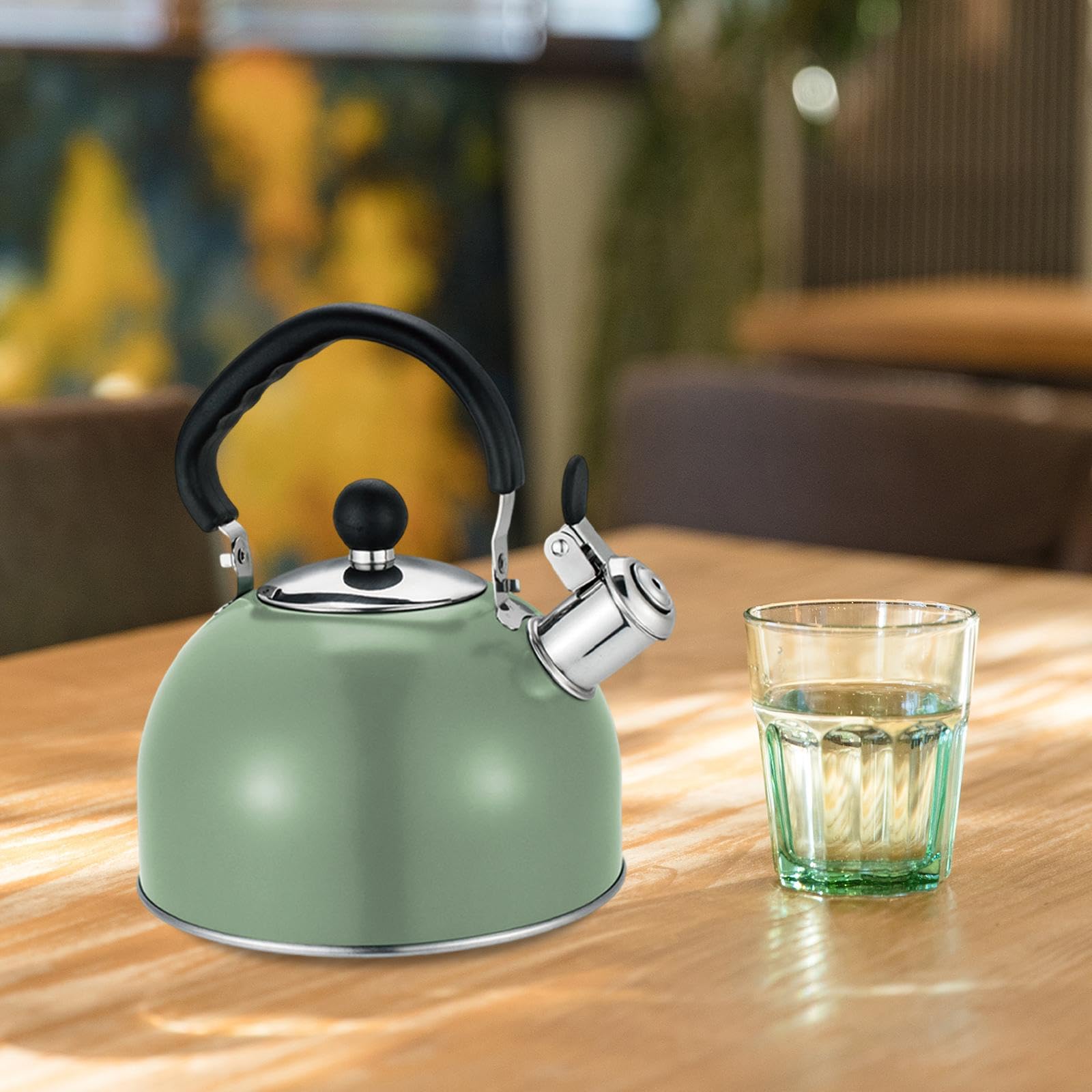 Tetera silbante para cocina, de gas, eléctrica, de inducción, de acero inoxidable, ideal para pesca, picnic, barbacoa y exteriores, Verde