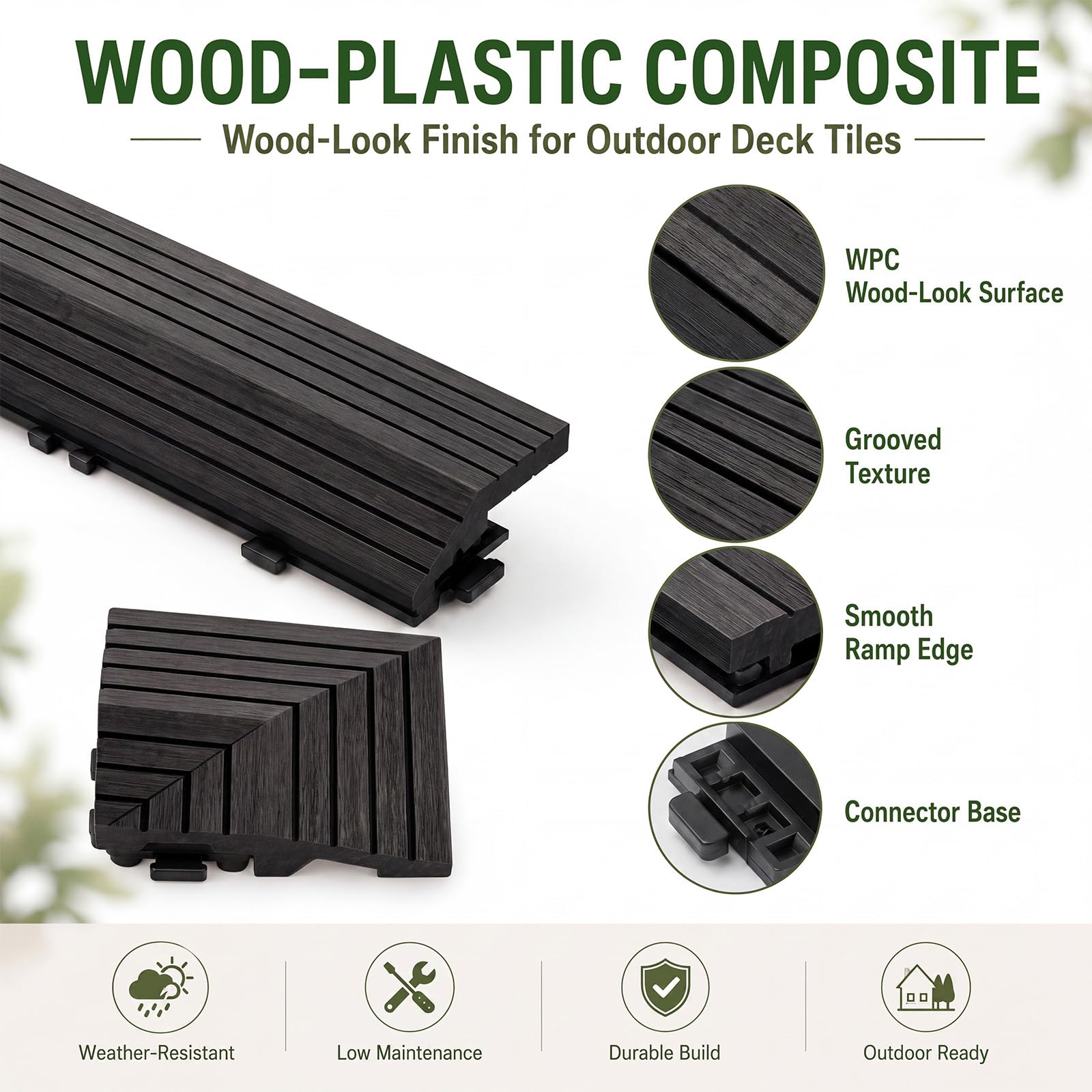 Ripeng Juego de 12 azulejos de madera negra, 8 piezas de borde recto, 4 bordes de esquina, compatibles con azulejos entrelazados de 12 pulgadas, borde de teca, fácil de instalar para pisos, azulejos