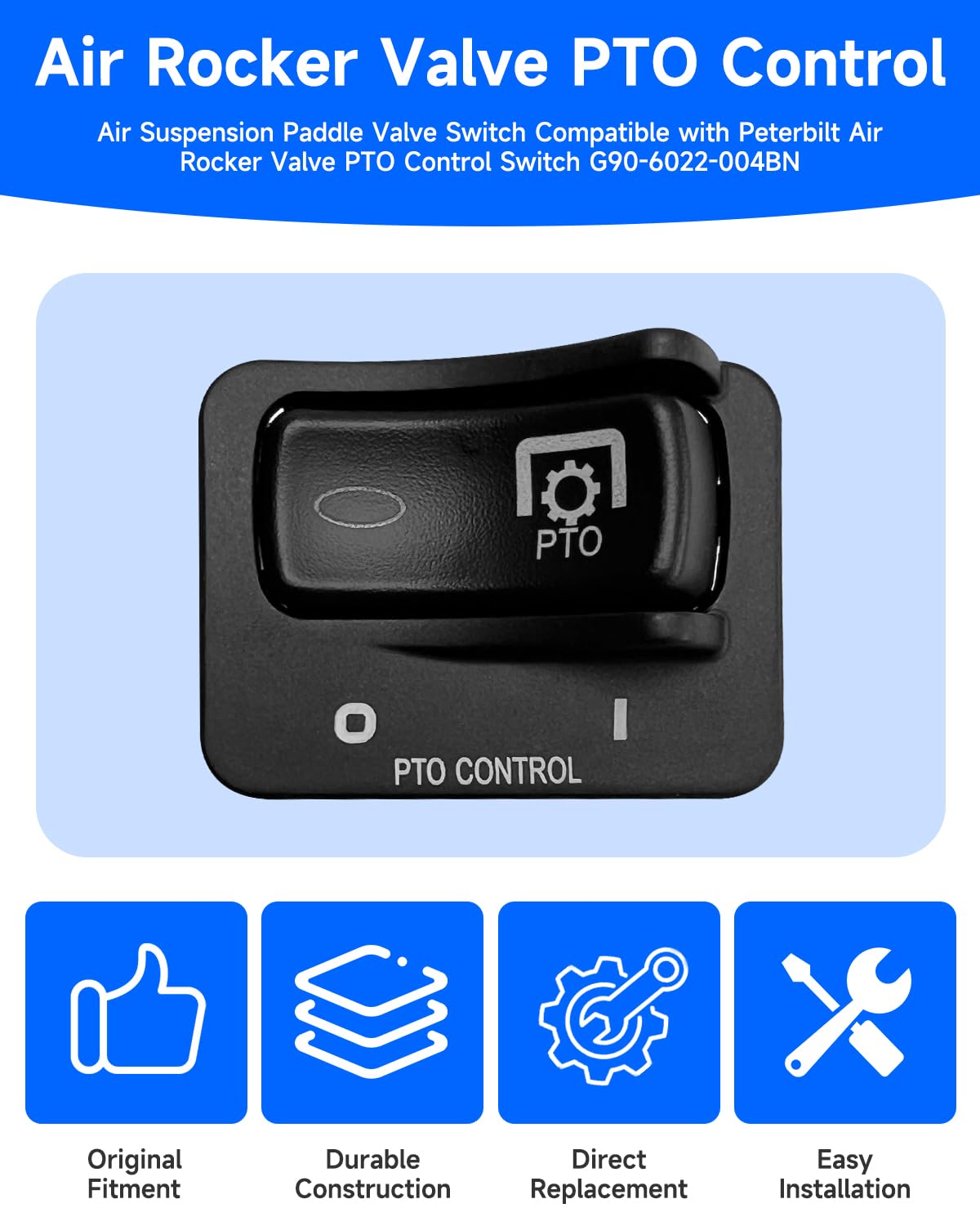 Air Suspension Paddle Valve Switch Compatible with Peterbilt Air Rocker Valve PTO Control Switch G90-6022-004BN, Air Rocker Valve PTO Control