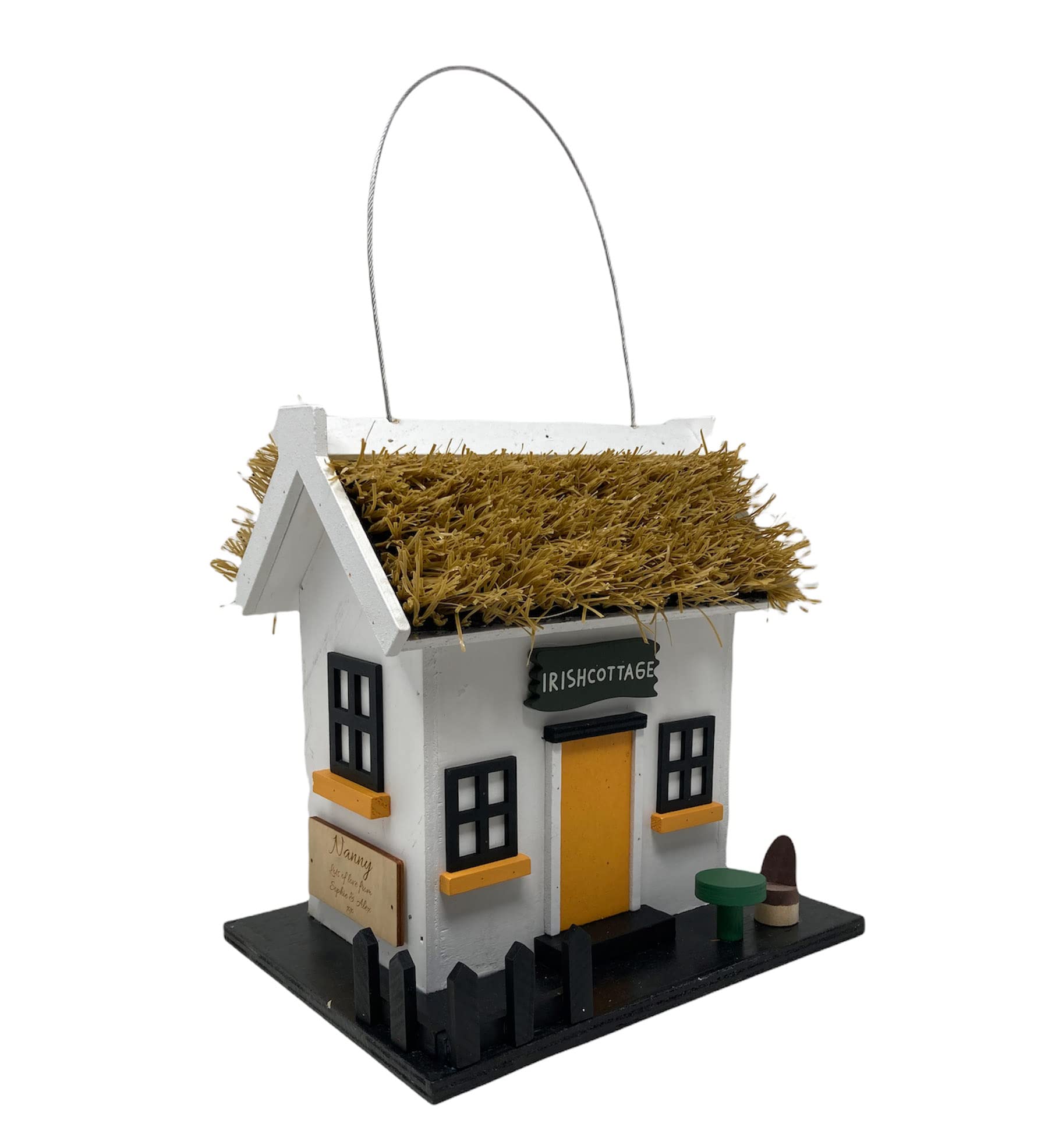 Personalised Irish Cottage Bird House – Wooden Nesting Box for Garden Birds | Custom Engraved Plaque | Unique Outdoor Gift for Bird Lovers, Gardeners & Nature Fans