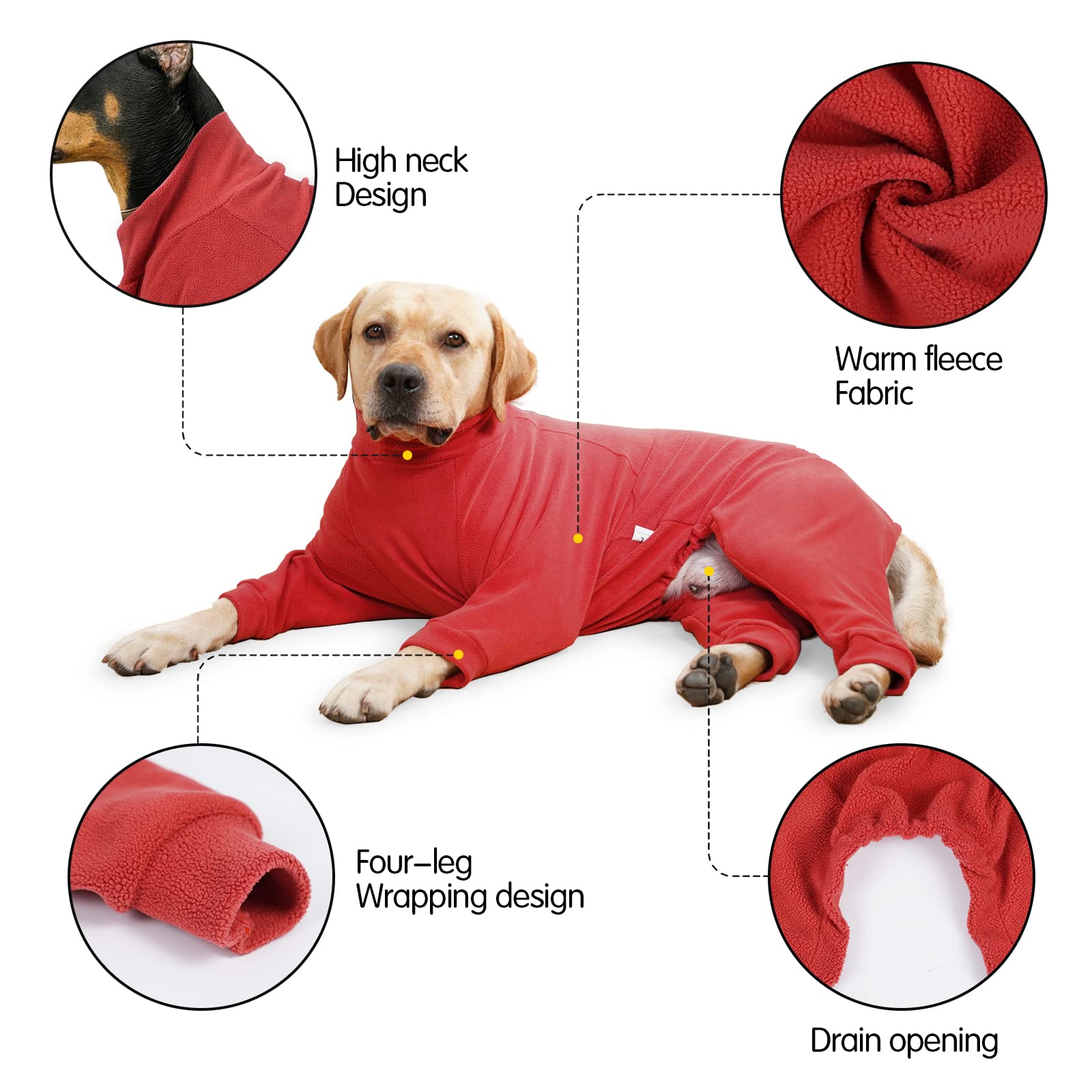 BT Bear Winter Warm Pajamas Onesie - Large Dog Fleece Jumpsuit Clothes PJS for Medium and Large Dogs (Orange Red, XXXL) - Image 4