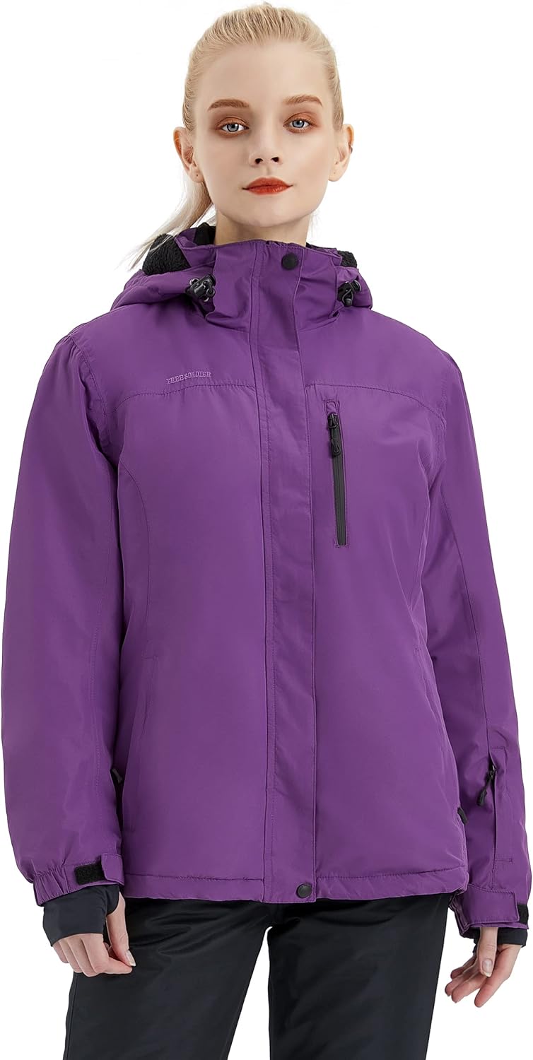 FREE SOLDIER Women's Waterproof Ski Snow Jacket Fleece
