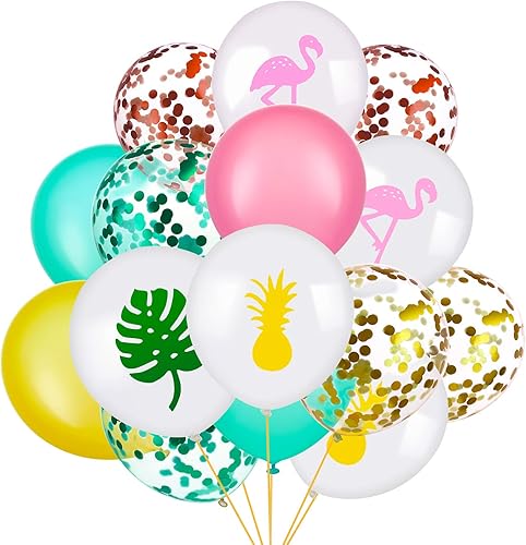 SATINIOR 45 globos tropicales Hawaii Luau globo lindo flamenco globos confeti globos para Hawaii Luau fiesta playa baby shower decoración de boda