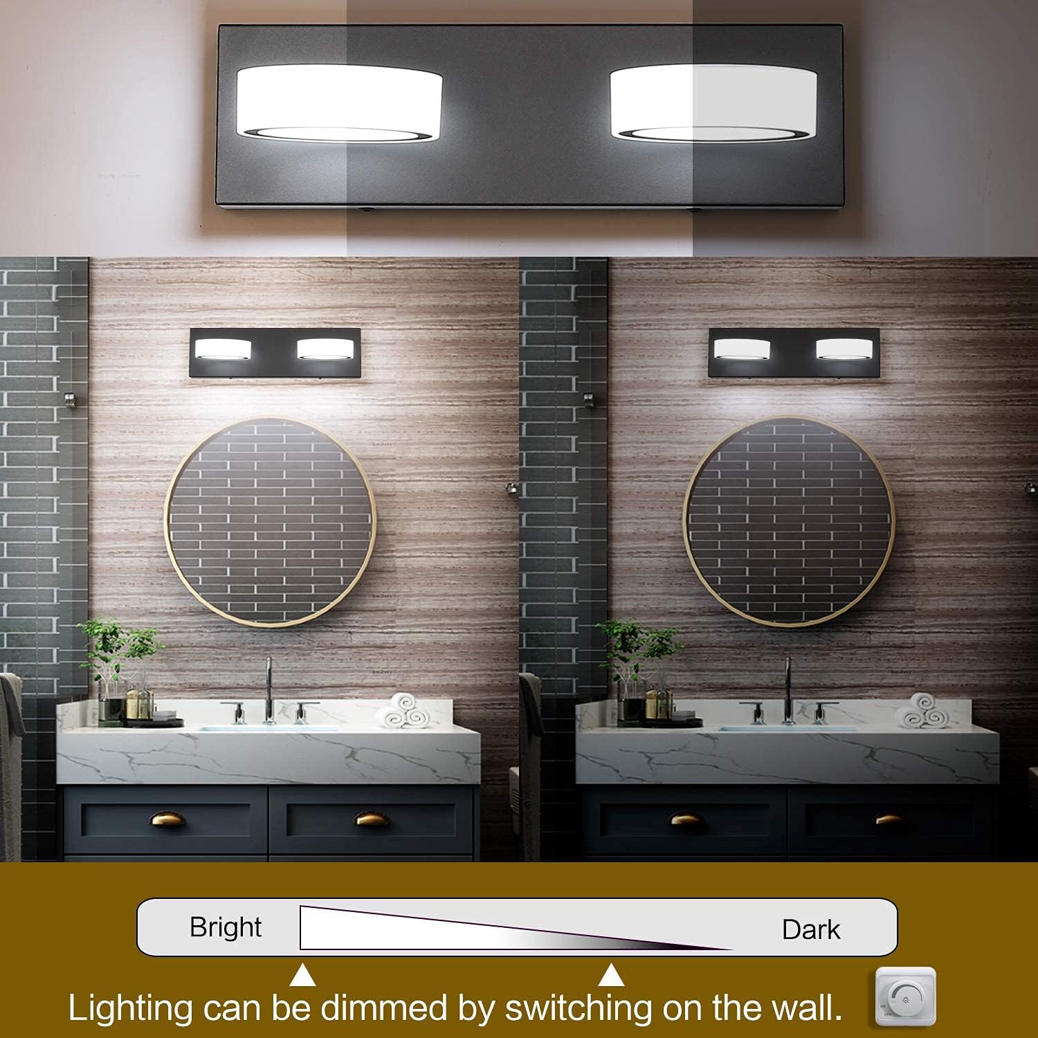 Buy 1 get 1 SOLFART LED Contemporary Bathroom Matt Black Metal Base Rotating Oval Lampshade Vanity Lights Over Mirror Bath Wall Lighting 9551-2 Lights