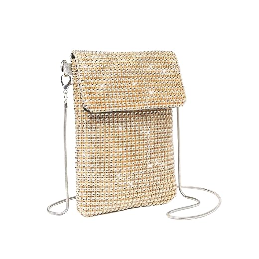 Verdusa Women's Glitter Rhinestone Crossbody Bag Evening Bag Purse Gold one-size