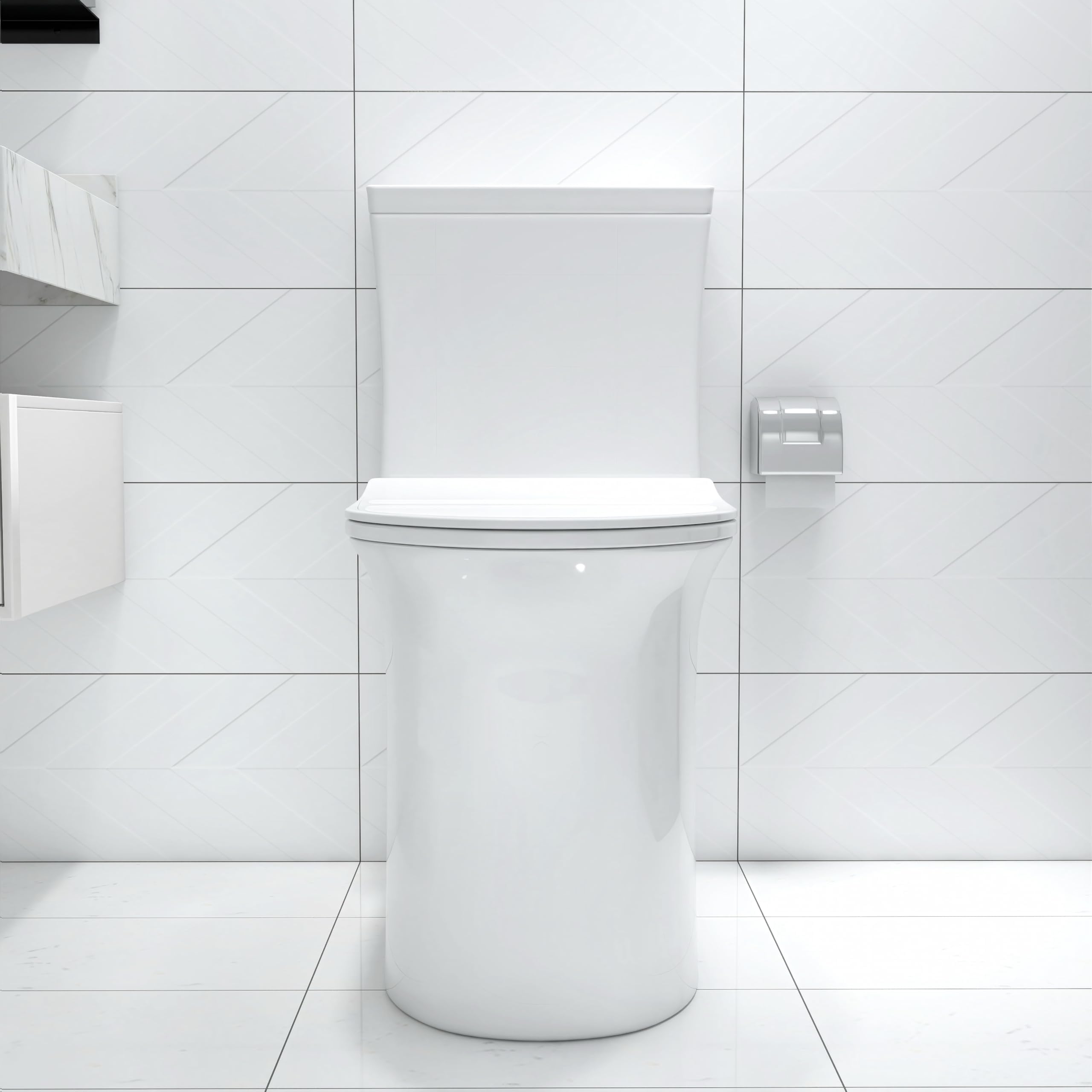 One Piece Tall Toilet, 18.5-Inch Bowl, Dual Flush, White