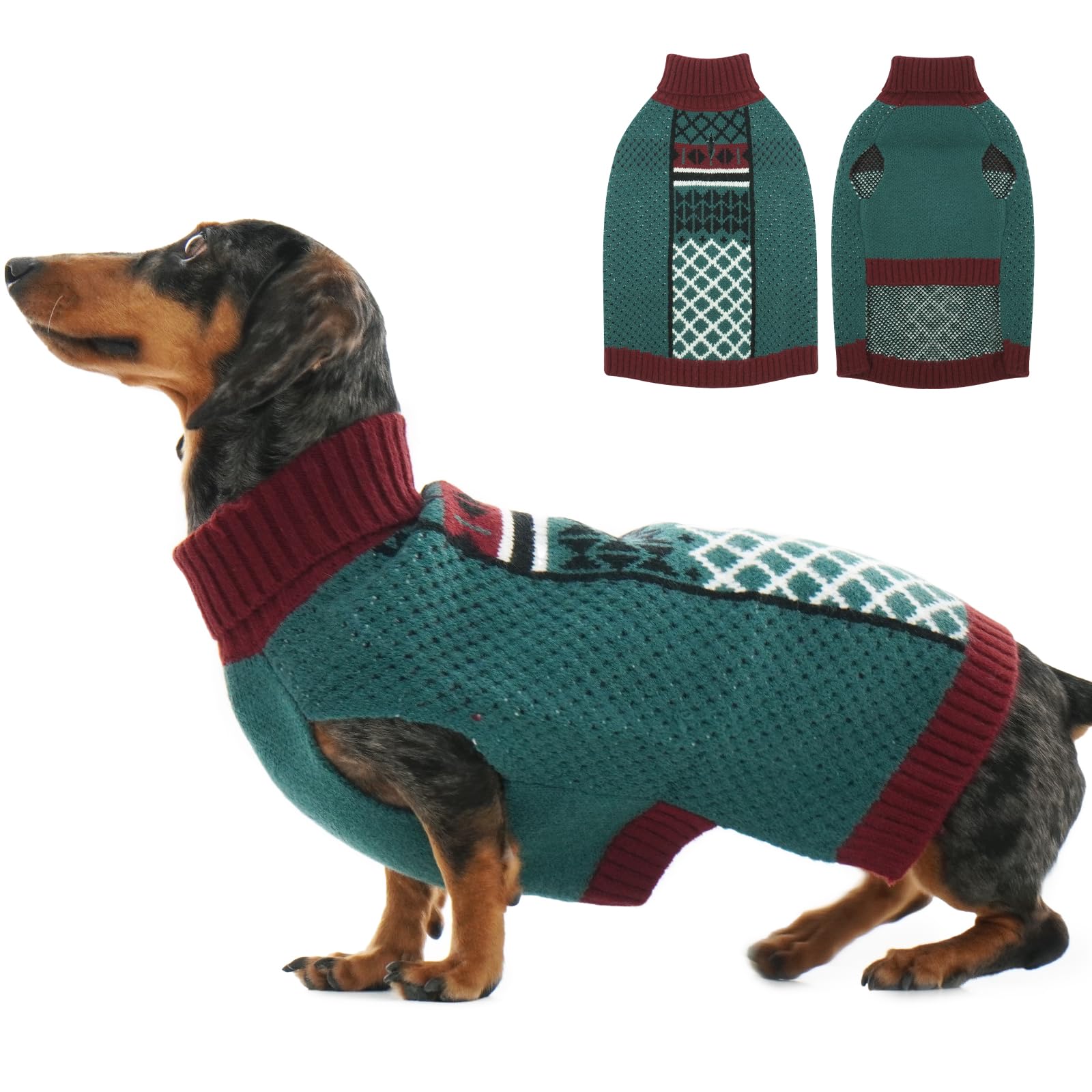 Katzinst Turtleneck Dog Jumper - Dog Sweater with Leash Hole, Green, X-Large
