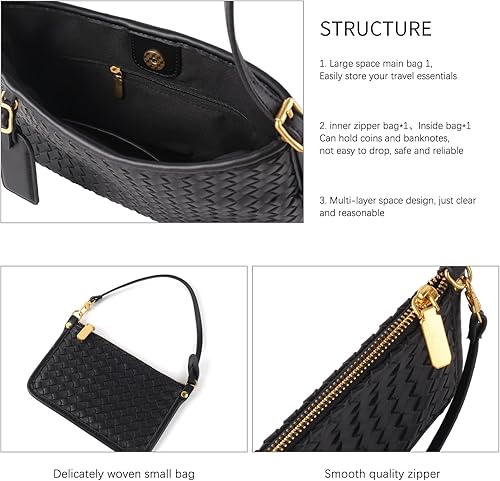 Miniatura 7 de Woven Handbag for Women, Woven Crossbody Bags for Women, Designer Ladies Hobo Bag Bucket Purse Faux Leather