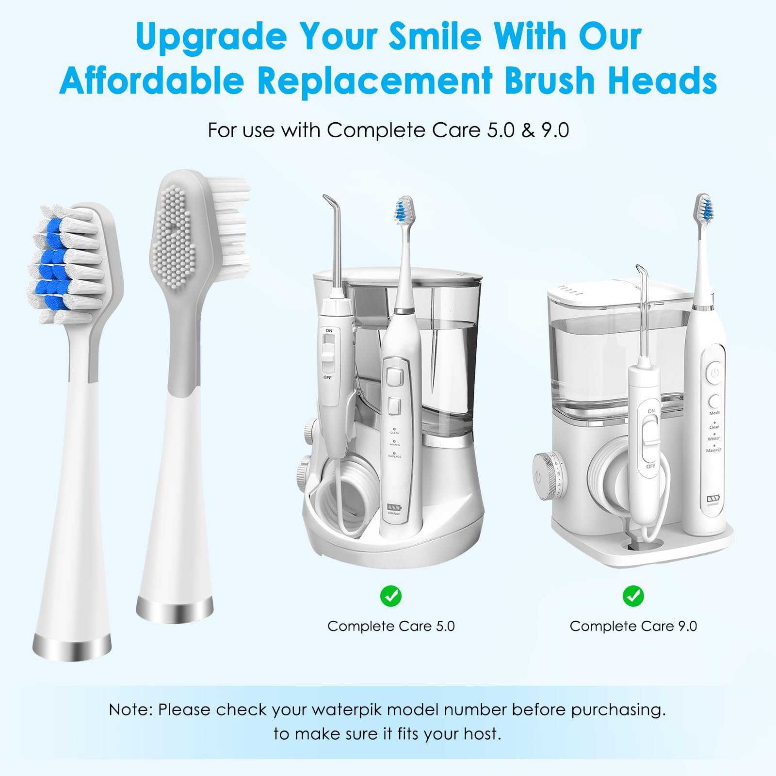 3 cabezales de repuesto para cepillo de dientes compatibles con Watepik Complete Care 5.0/9.0 (CC-01/WP-861) con raspador de lengua, STRB-3WW