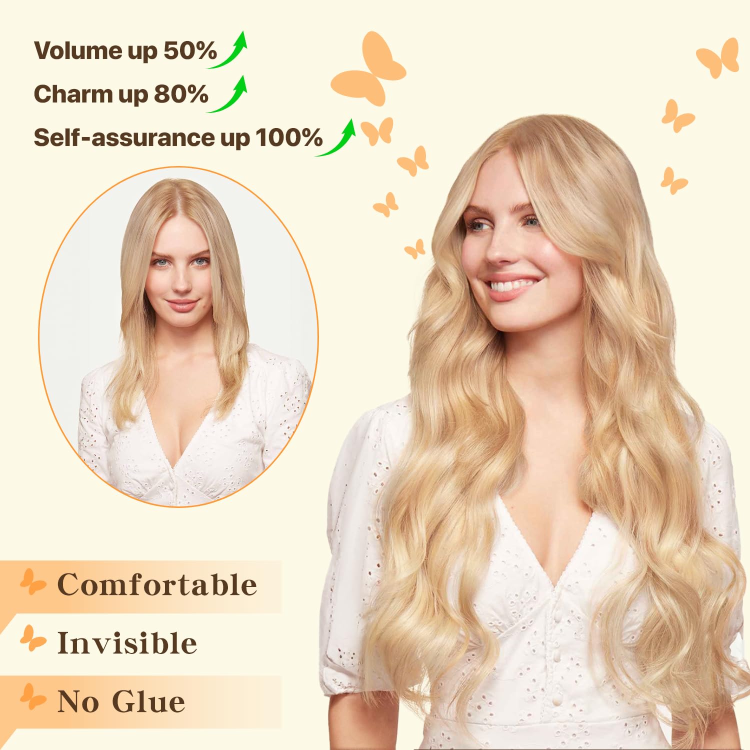 Halo Hair Extensions 14 Inch, 100% Real Human Hair, No Tangle & Smooth, Invisible Wire Extensions for Women, 60g, Wavy Curly #Wavy Medium Brown Mixed Dark Blonde