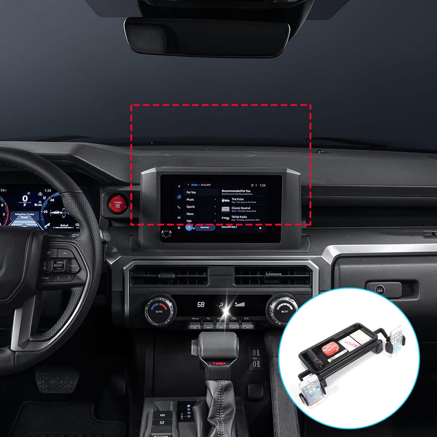 Daeiclru Dashboard Storage Box Organizer Compatible with Toyota Tacoma 2024 2025, Center Console Dash Tray Dashboard Storage Box Organizer with Cell Phone Holder(Only Fit 8-inch Screen) (Type A)