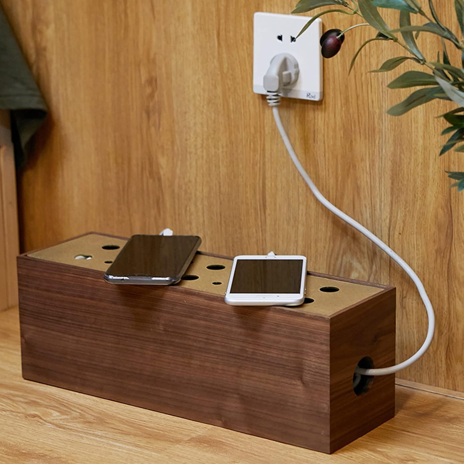 Cable Organizer Box Home Wire Management Storage Box Cord Organizer Power Strips or Surge Protectors Desktop Wooden Cable Management Box with Brass Lid Cable Management Box (Size : CH)