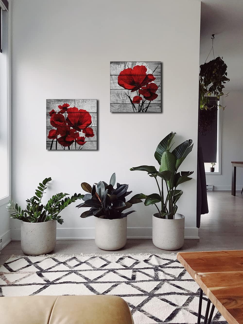 Poppy Wall Art,Big Red Poppies Canvas Wall Decor,Red Black Gray 2 Piece Print Pictures,Crimson Red Flower Bedroom Living Room Decals,Dining Room Kitchen Framed Artwork,Bathroom Poster Decoration Gift