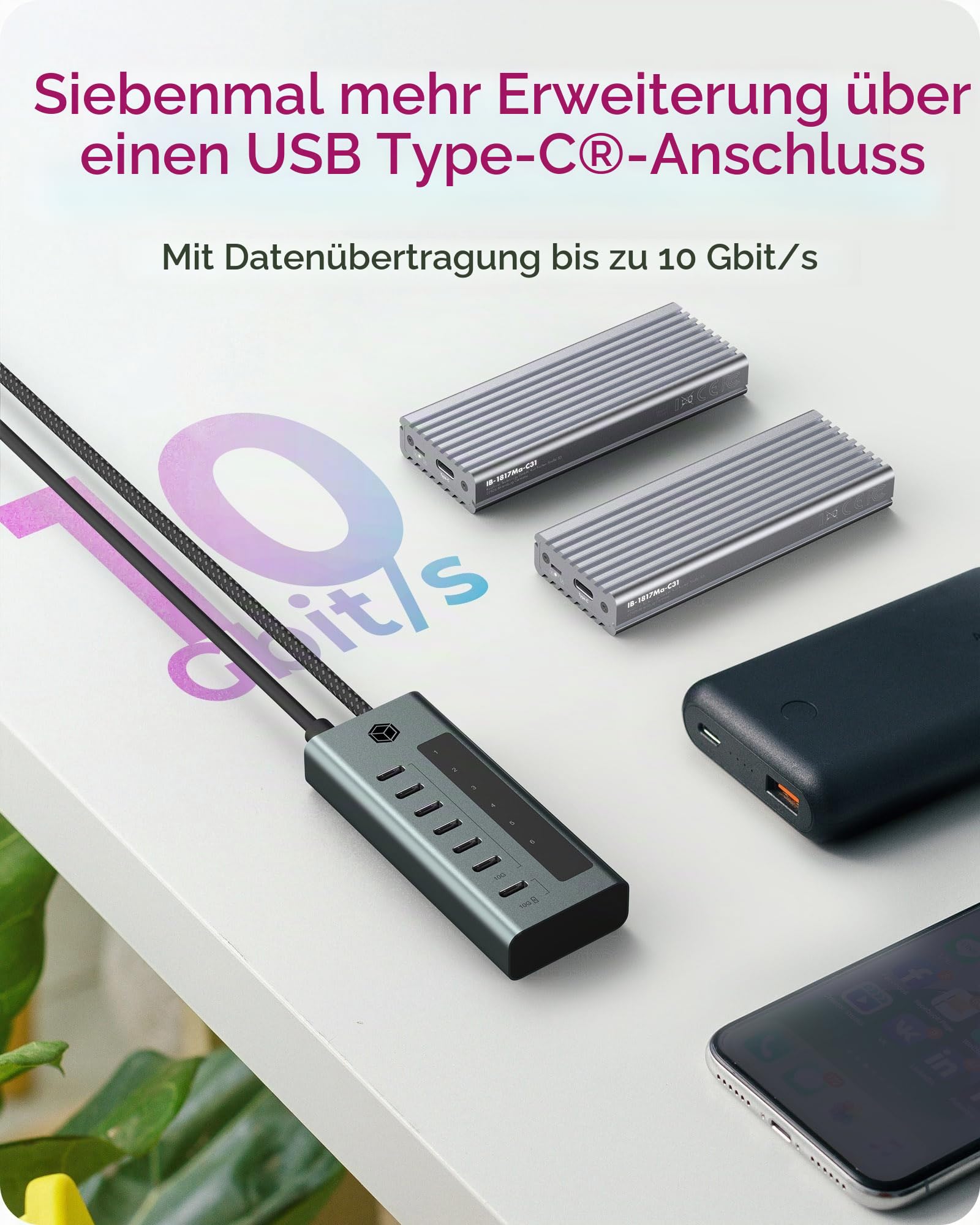 ICY BOX 7-Port USB Type-C Hub 3.2 Gen 2 blaugrau IB-HUB1457-C31