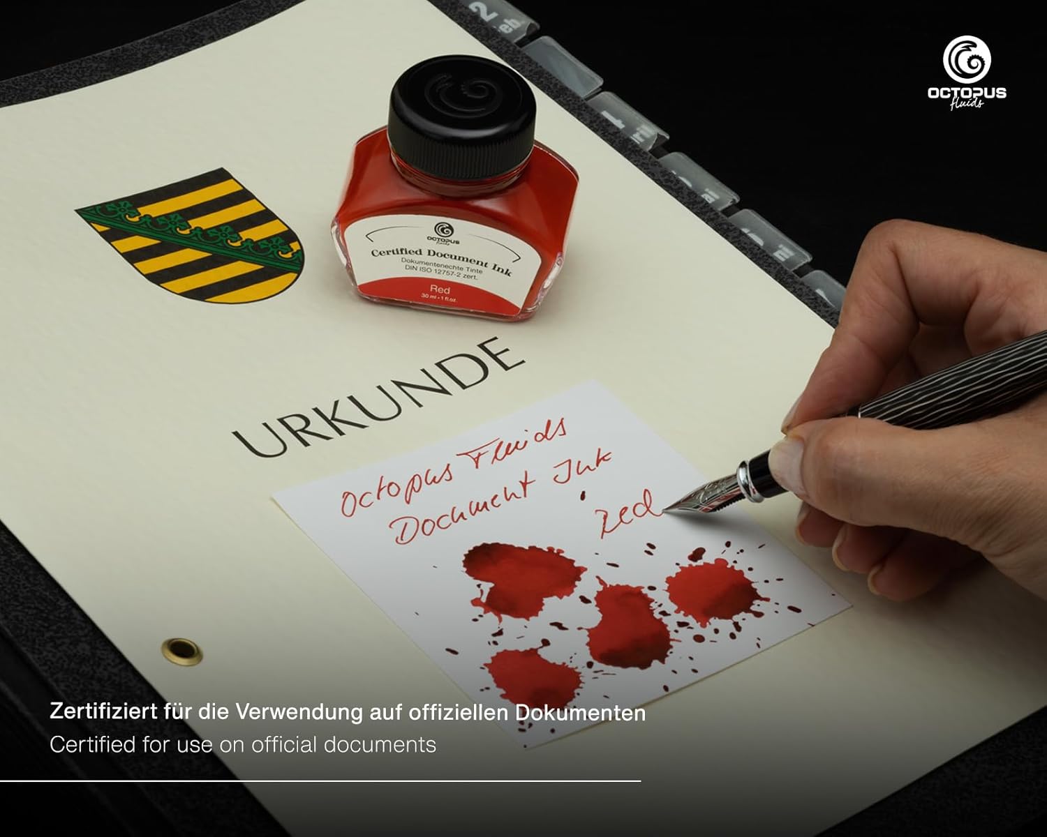 Octopus Fluids Document Ink Red, Indelible Ink, Certified According to DIN ISO 12757-2, Red, 30 ml
