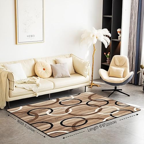 Miniatura 3 de Juego de ropa de cama circular marrón, negro y blanco para niñas, niños, alfombra de área de 5 x 7 pulgadas, geometría geométrica, juego de