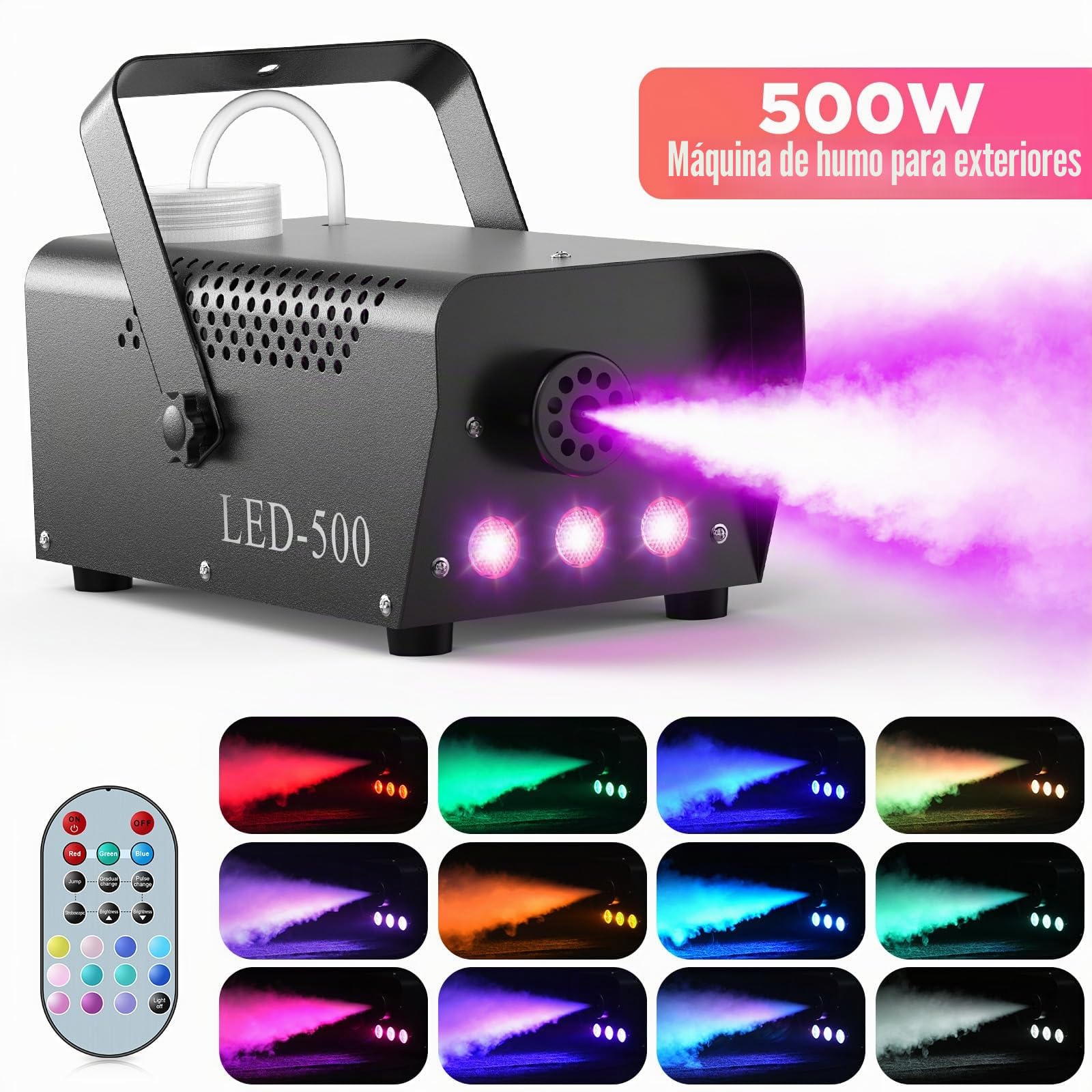 UKing Máquina de humo 500W LED Negro RGB Control Remoto Buena Atmósfera para Varios Festivales Party Bar Disco Clubs Escena de la Boda