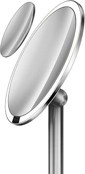simplehuman 8 Pro Round Sensor Makeup Mirror, 5x + 10x Dual Magnification, Rechargeable and Cordless, Brushed Stainless Steel