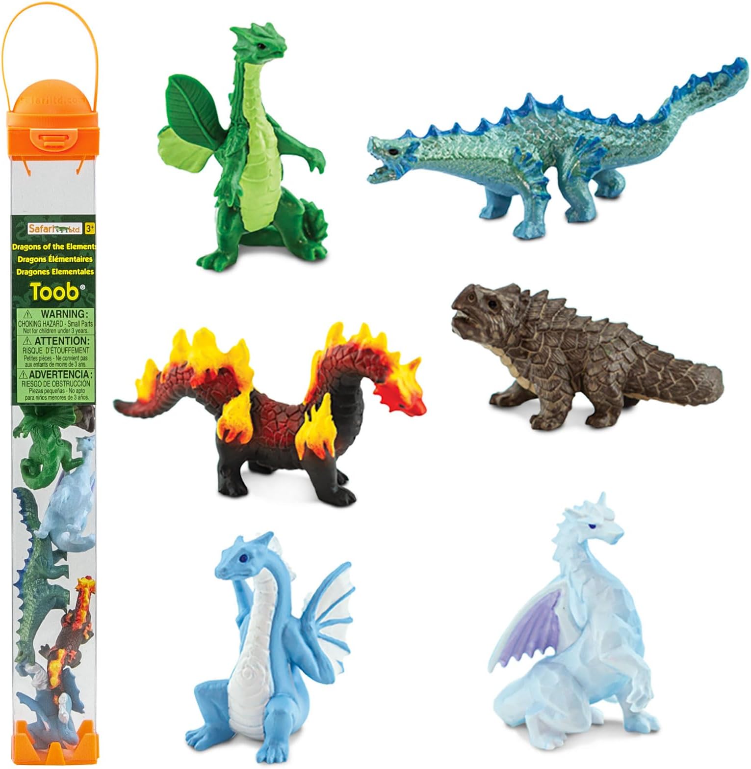 Safari Ltd. Dragons of the Elements TOOB - 6 Miniature Elemental Dragon Figurines - Fantasy Toy Set for Boys, Girls and Kids Ages 3+