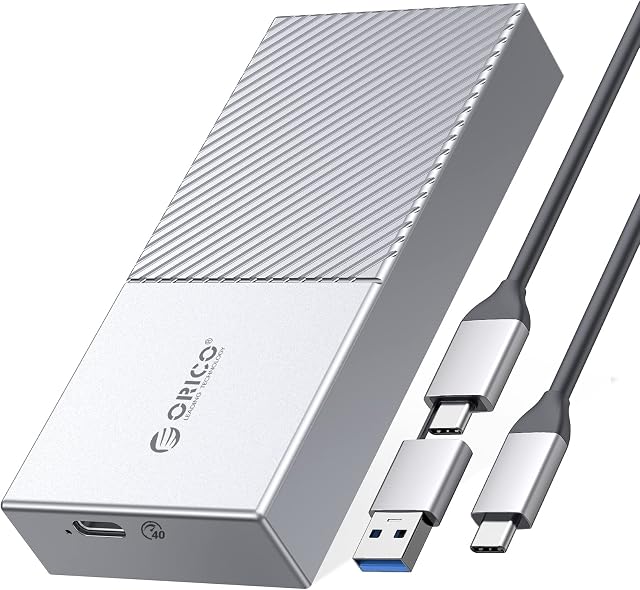 ORICO Upgraded M.2 NVME SSD Enclosure 40Gbps PCIe3.0x4 USB C Adapter, Aluminum NVME PCIe 2280 M-Key(B+M Key) External Solid State Drive Case, Support Thunderbolt 3/4 USB3.2/3.1/3.0/Type C