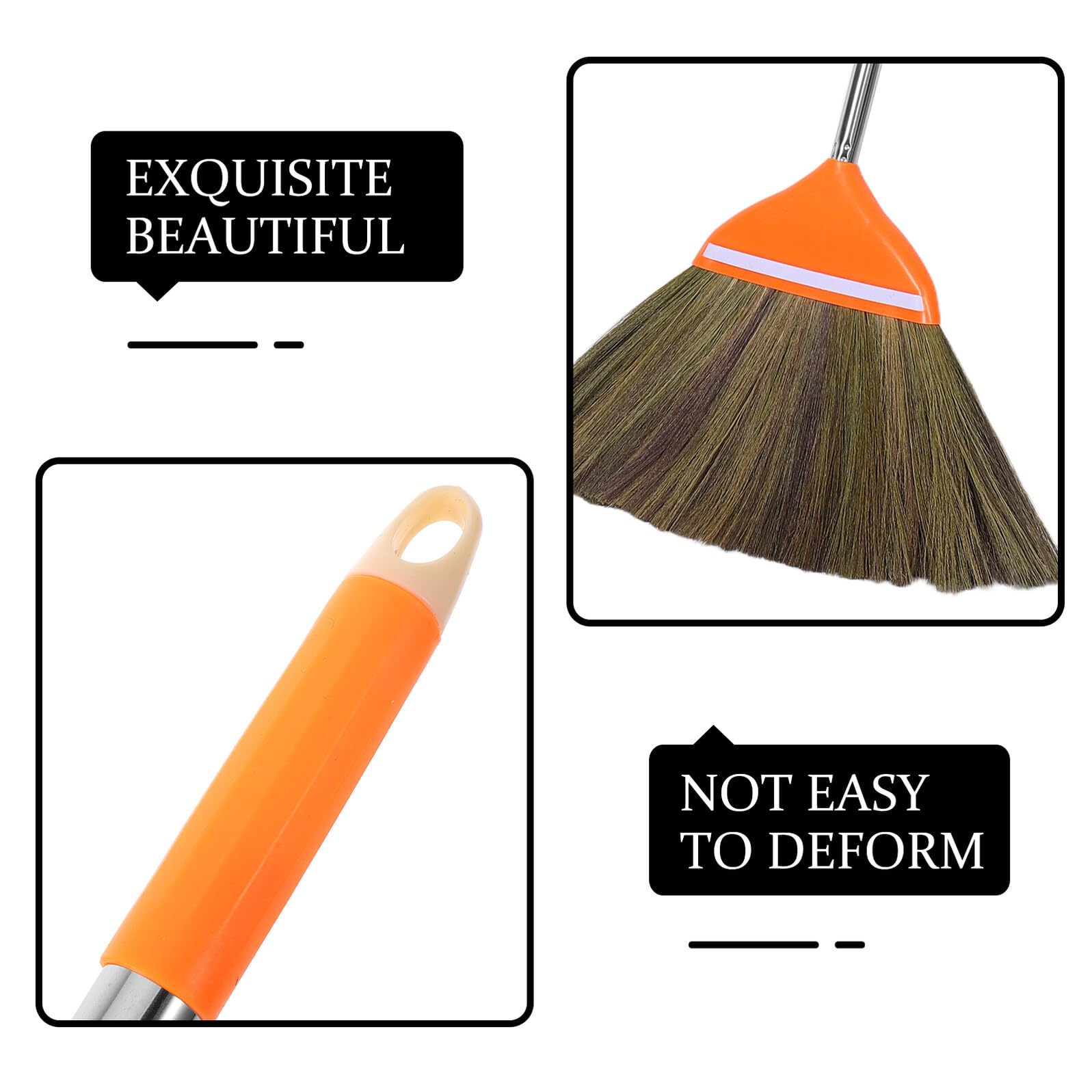 Ipetboom Escoba de Mano Tradicional Tejida a Mano de Césped Natural con Mango Largo de 106 Cm, Escoba Doméstica Naranja para Limpieza en Cocina, Jardín y Exteriores