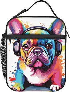 Colorful French Bulldog Lunch Box - Insulated Lunch Bags for Boys/Girls/Women/Men Detachable Handle Lunchbox Meal Tote Bag