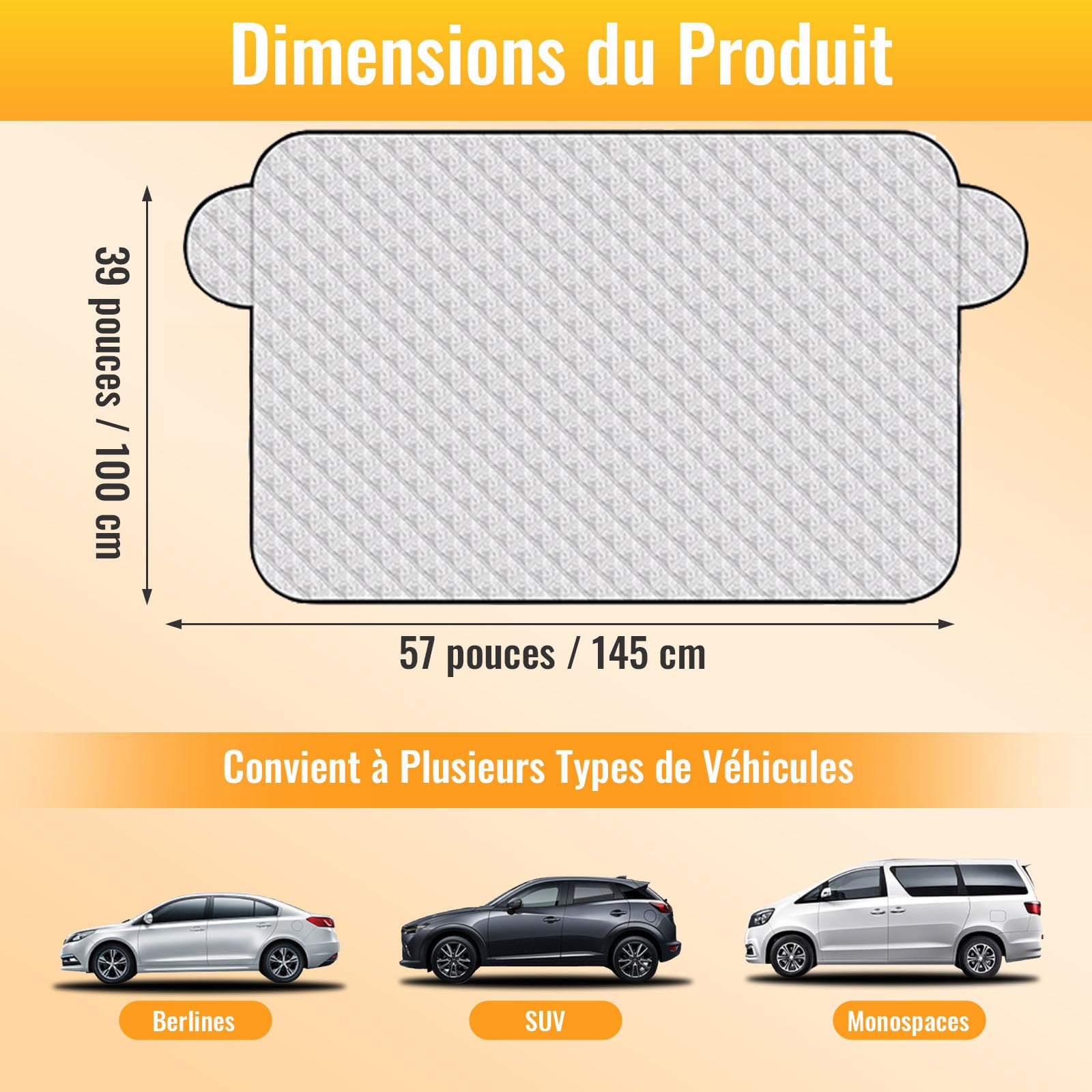 Couverture Pare Brise Voiture - Protege Pare Brise Givre, Pare Soleil Voiture 145x100cm, Anti-Gel, Anti-Glace, Anti-Soleil, Cache Vitre Voiture Toutes Saisons pour SUV, Berlines