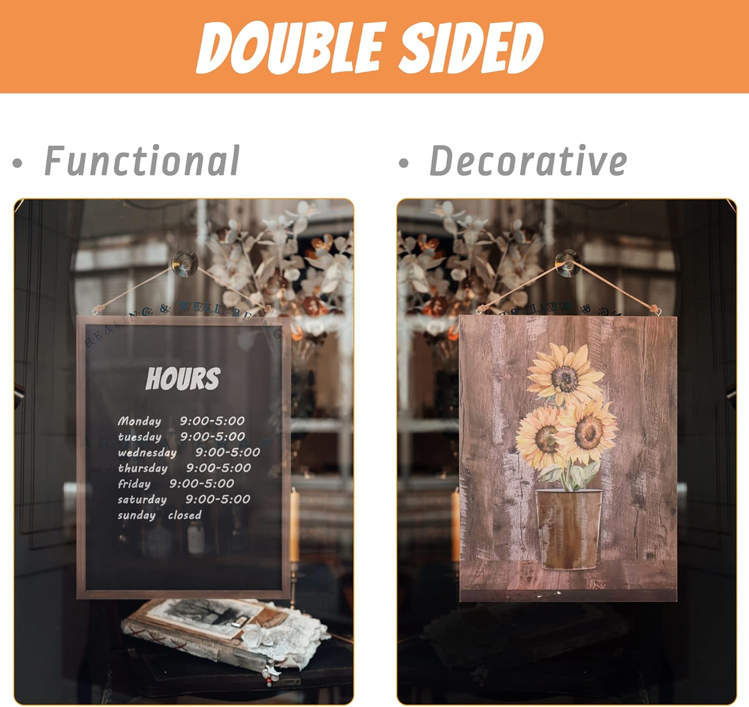 SELEAD 2-Pack Solid Wood Frame Chalkboard Signs with Dustless Chalk - 12"x16" Small Wall Hanging Chalk Board, Double-sided Message Menu Board + Rustic Sunflower Art Decor for Business, Home, Farmhouse