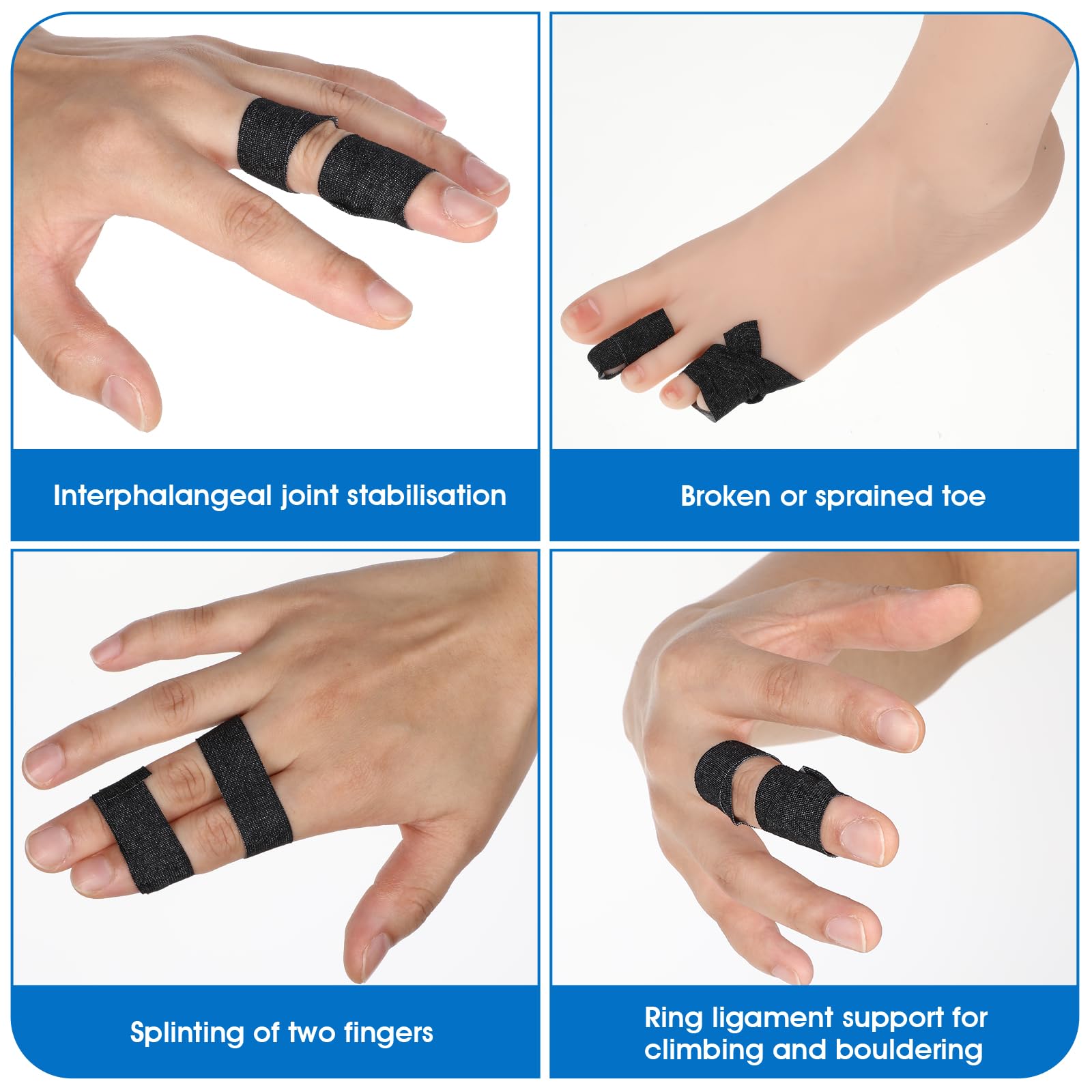 Schwarz Fingertape Stark, 3 Rollen Tape Sport Kinesiologie Tape Sporttape Fingertape Physio Tape Sporttape Weiß Tapes Fussball Sporttape Medizinisches Klebeband Fußtape für Klettern, 1.5cmX10m