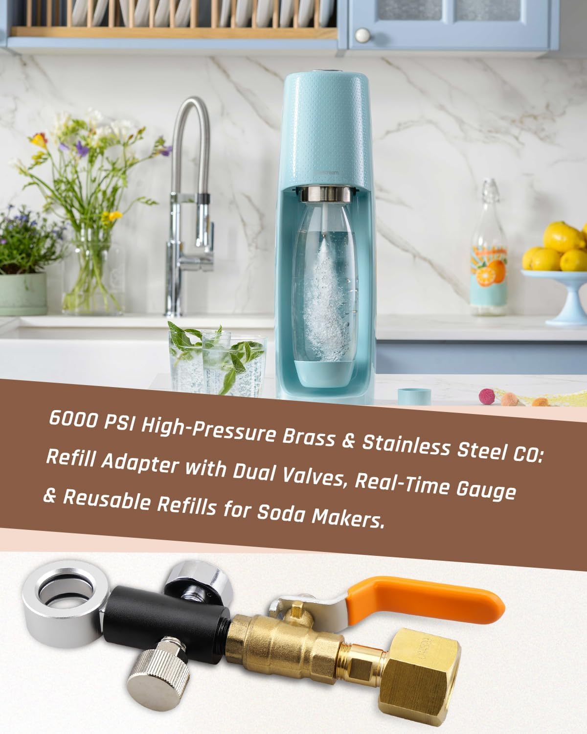 Soda CO2 Supplement Adapter Fit for Soda Terra Duo Art Soda Maker CO2 Cylinder for Filling Soda Pink CO2 Bottle