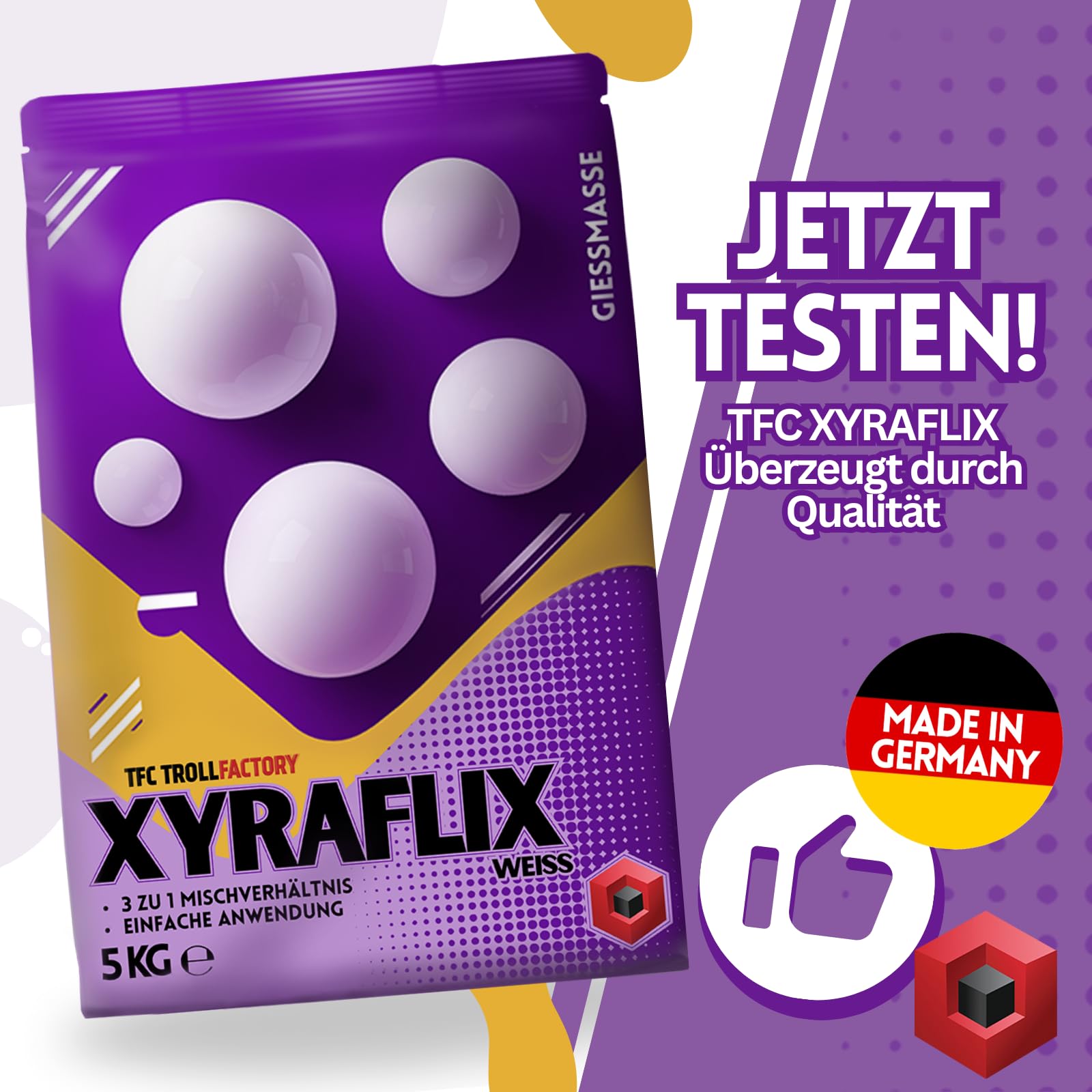 TFC Xyraflix Gießmasse weiß 3:1 – 20 kg - Premium Gips für Kunst, Handwerk & Modellbau – Ideal für detailreiche Abgüsse – Made in Germany