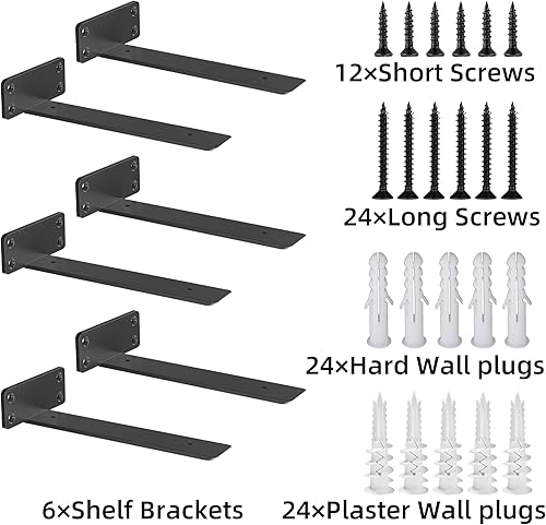 Miniatura 4 de ZGO Soportes de estante flotantes soportes de estante resistentes soportes de metal negro en L para estantes soportes de pared para estantes