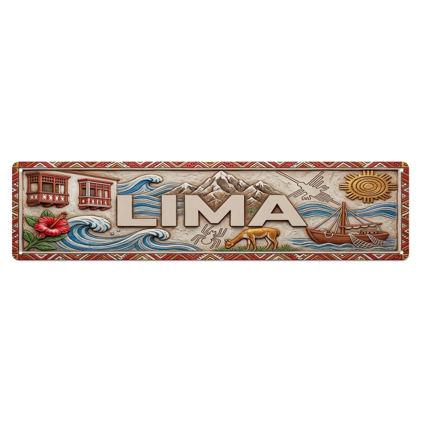 Gead 4X16inch Style Vintage Lima Peru Flag Pattern Metal Tin Sign
