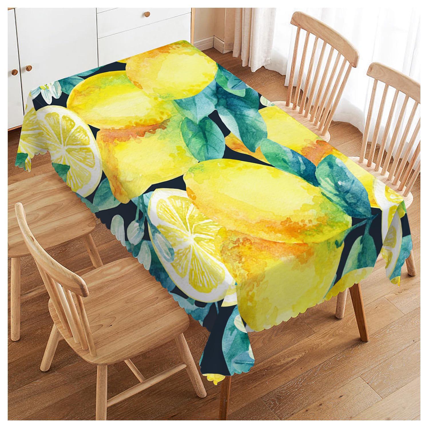 Walmsco Tablecloth Yellow Lemon Watercolor Decor For Dining Room Kitchen Rectangular Table Cover 132 * 178cm