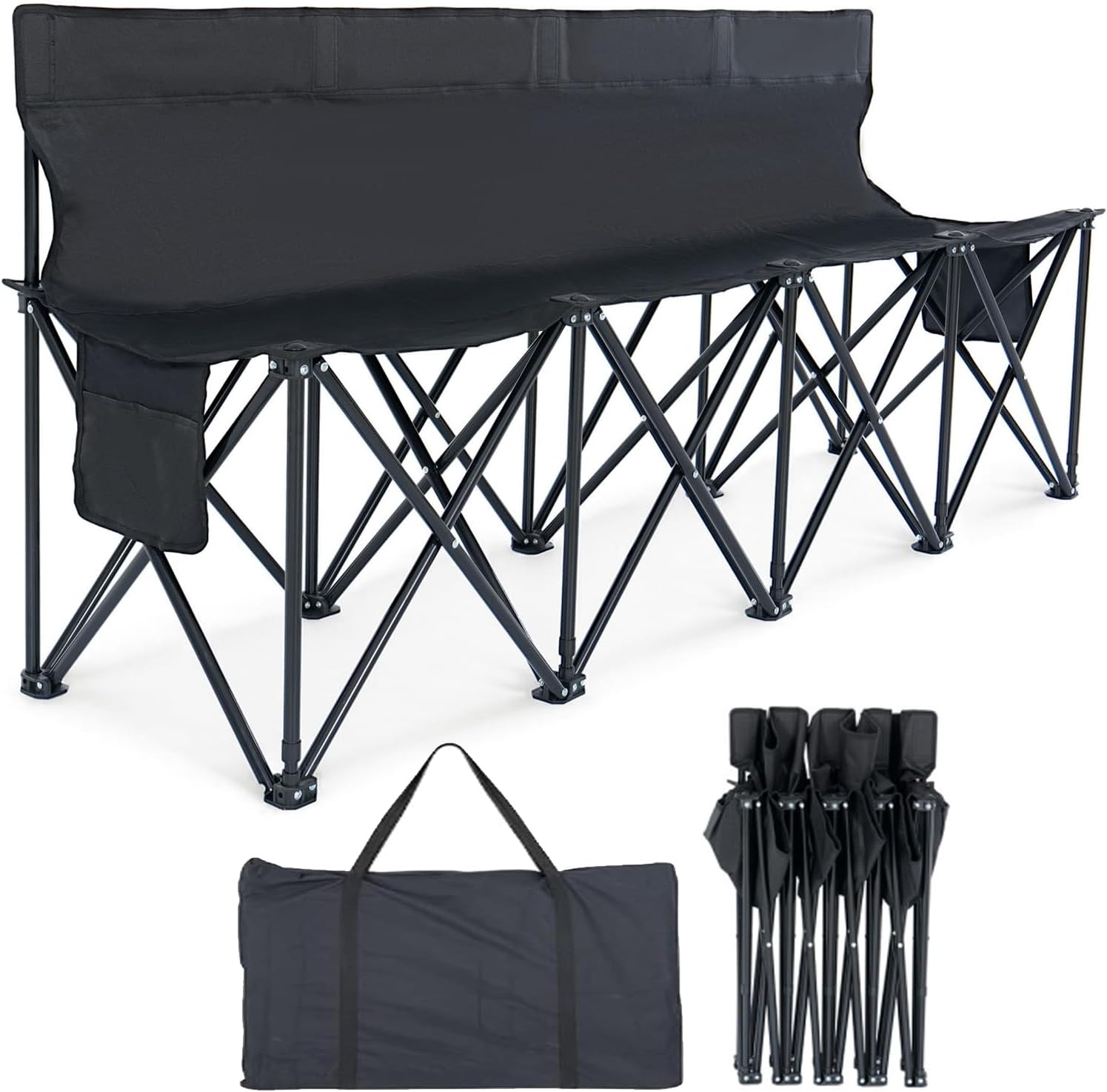LILYPELLE Portable Soccer Bench, Team Bench Soccer 4 Seats with Carry Bag, Sideline Folding Bench for Football Camp Outdoor Sport Events, Team Chairs for Adults, Black
