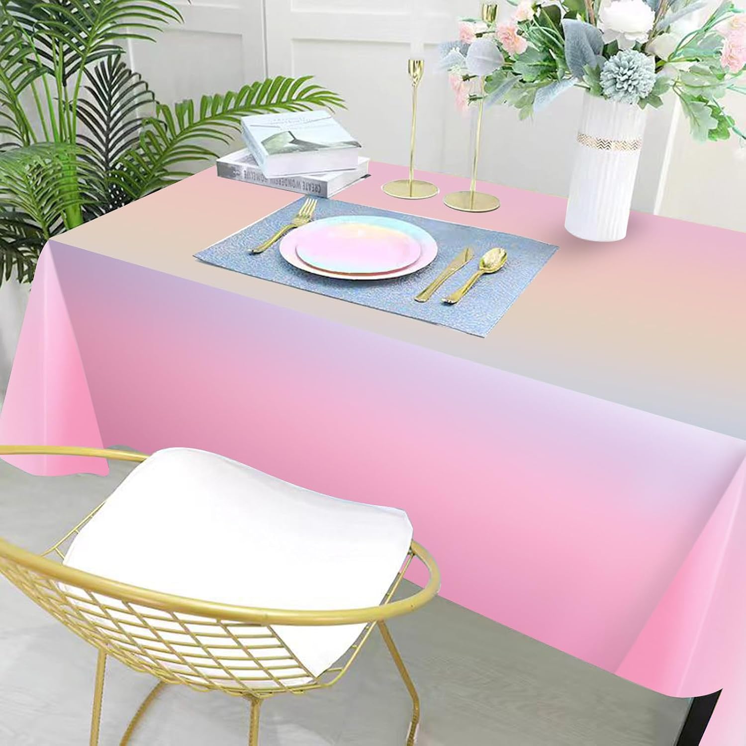 mwellewm 3 Pcs Rainbow Tablecloths Rectangular Plastic Table Cloth Disposable Pastel Table Cloths for Parties Decorations Party Supplies Table Cover for Birthday Baby Shower Wedding Princess 54x108in