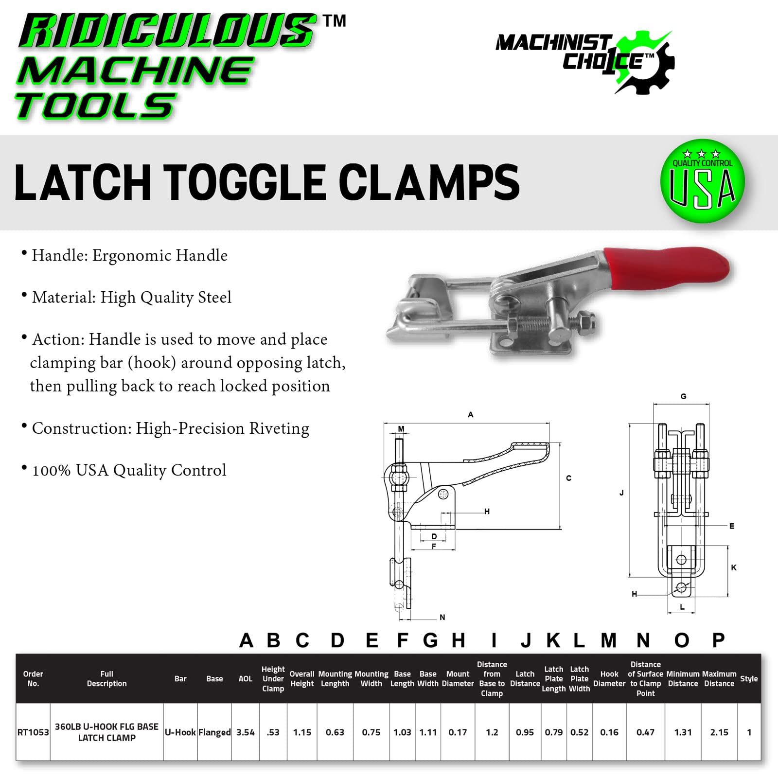 360LB U-HOOK FLG BASE LATCH CLAMP