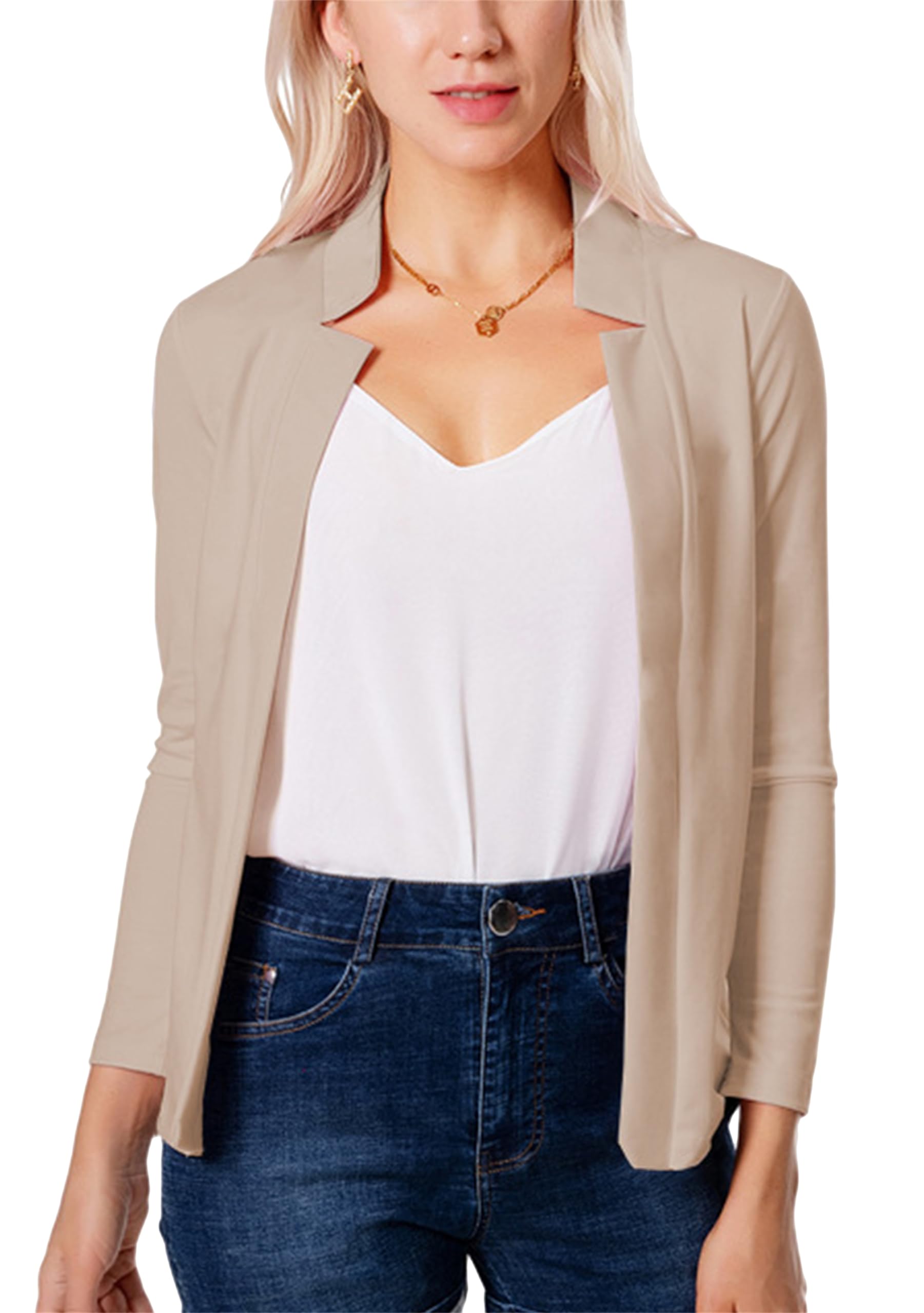 Blazer À Manches Longues Élégant Et Ajusté pour Femmes Blazer Décontracté À Revers Ouvert sur Le Devant Blazer De Bureau d'automne
